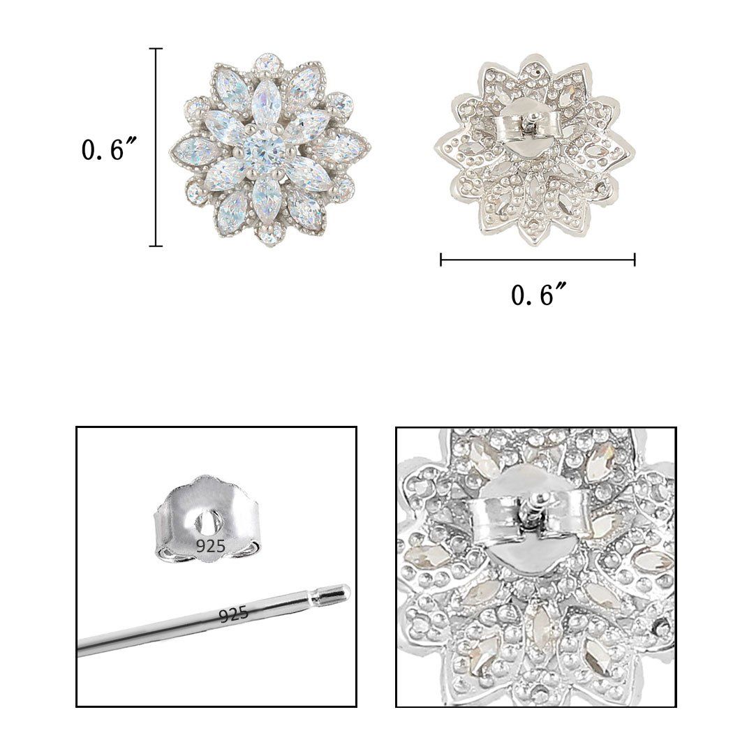 Full Cubic Zirconia Bridal Flower Stud Earrings 15mm for Women Girl view 4