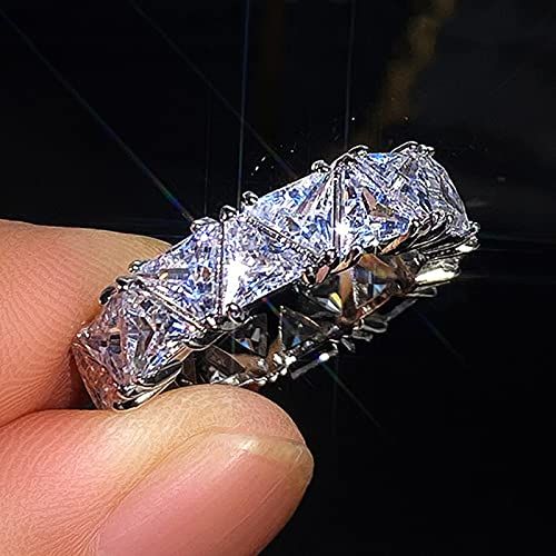 White Plated Row Emerald Cut Triangle Shape Wedding Diamond Band Rings view 2
