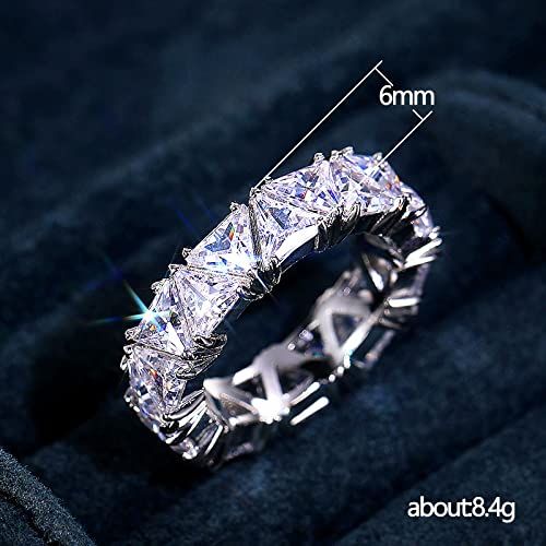 White Plated Row Emerald Cut Triangle Shape Wedding Diamond Band Rings view 4