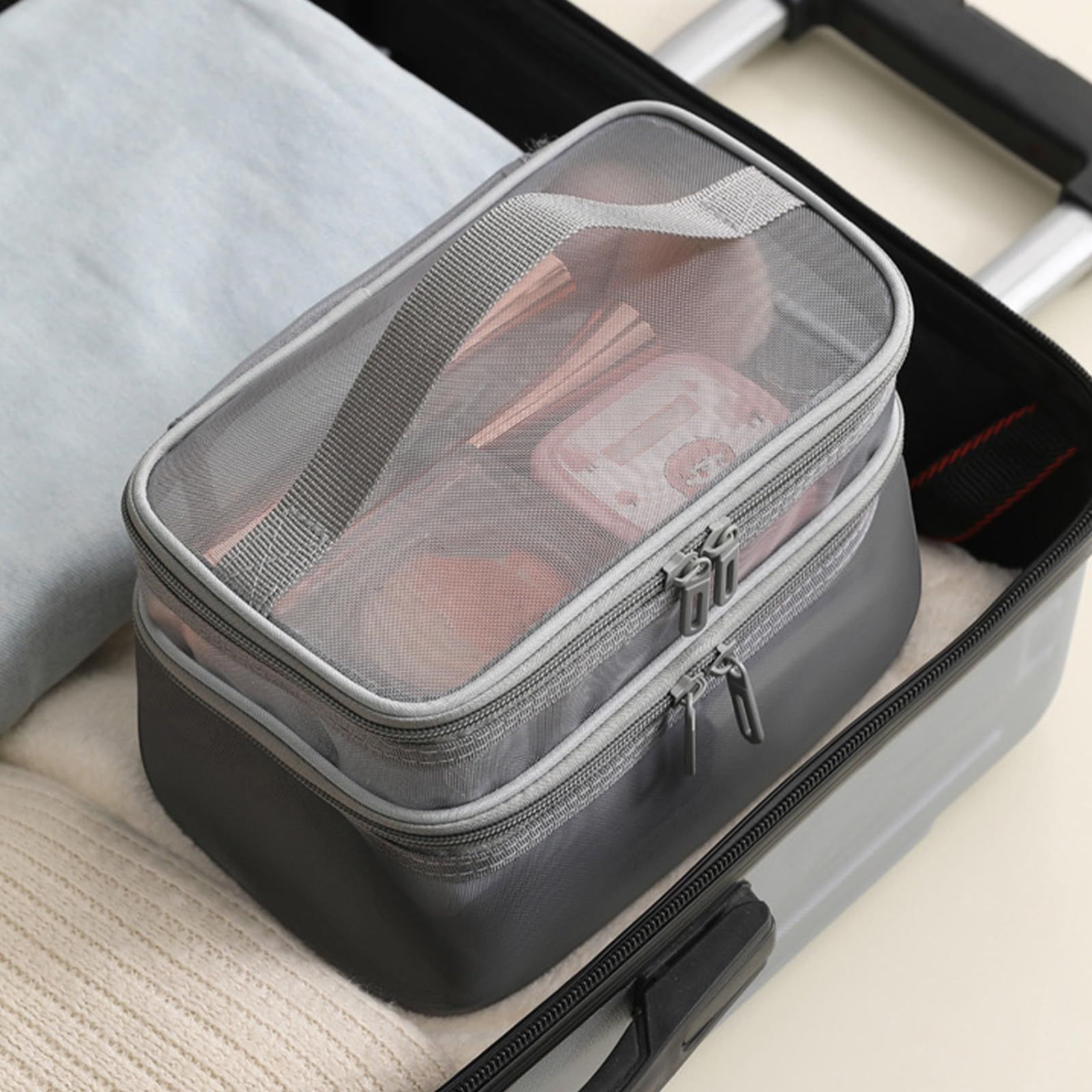 Double Layer Travel Makeup Bag Mesh Bag for Women view 4