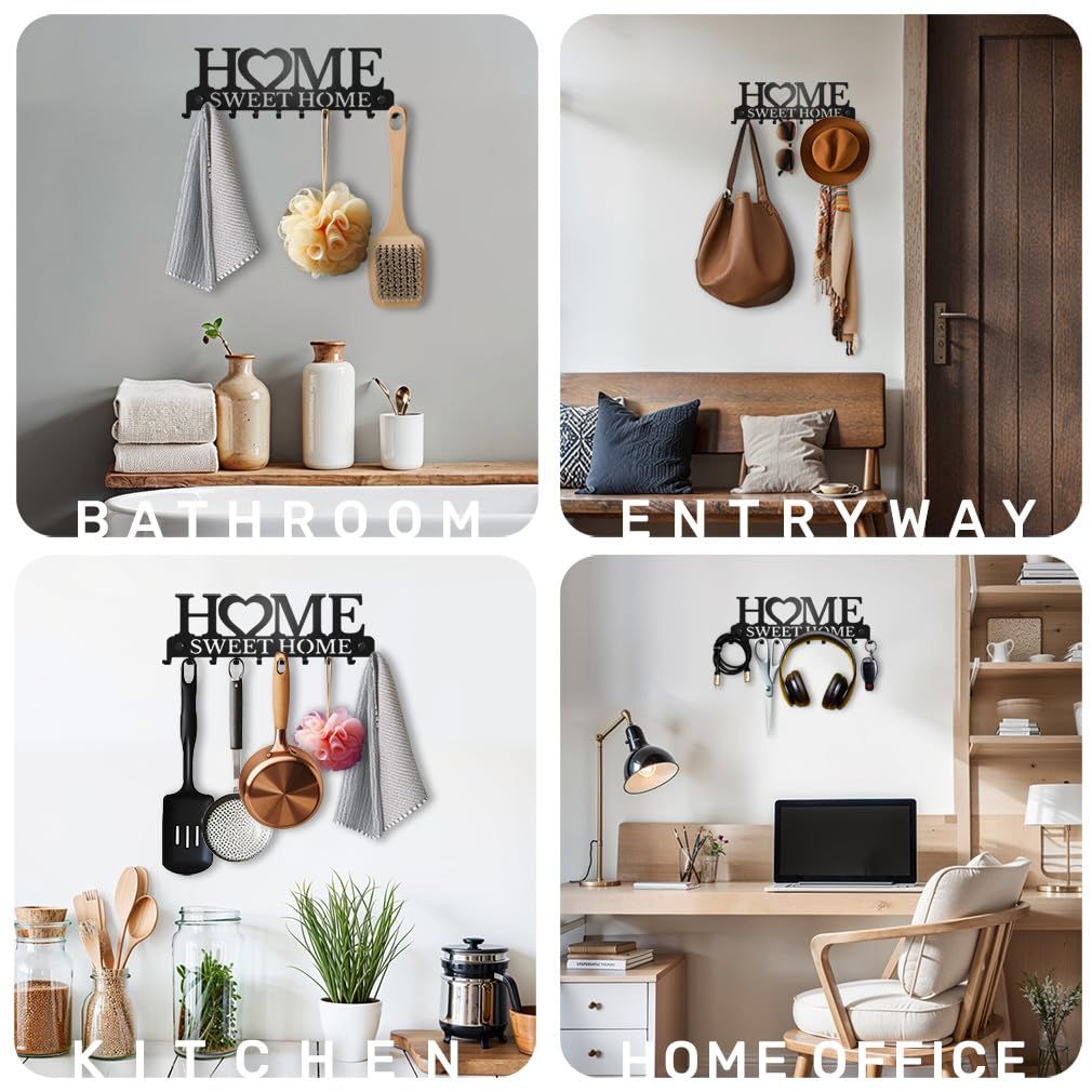 Key Rack for Wall, Black Key Holder for Wall Decorative, Metal Wall Decor for view 3