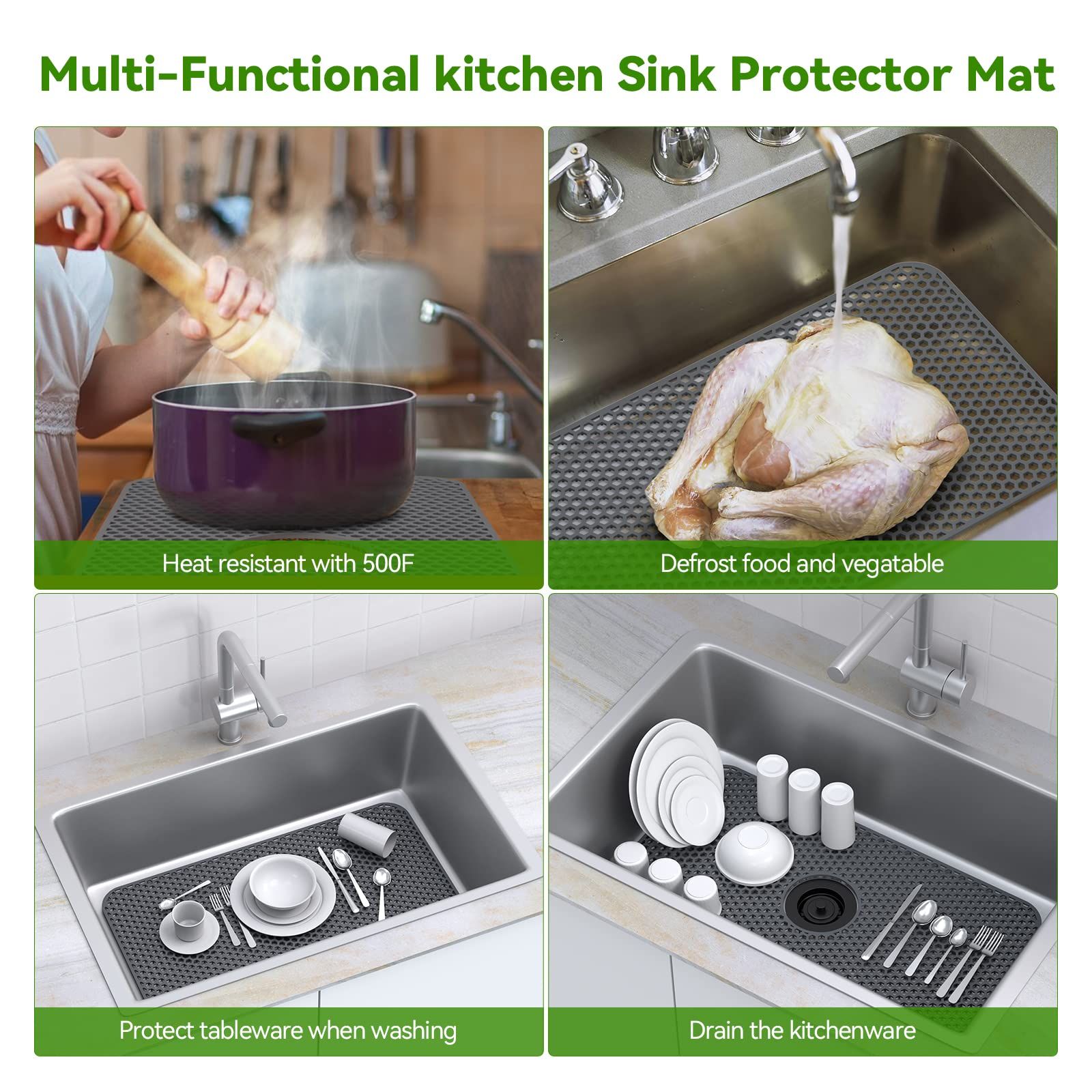 Silicone Sink Mat Kitchen Sink Mats 26''x14'' Sink Protectors for Kitchen Sink view 5
