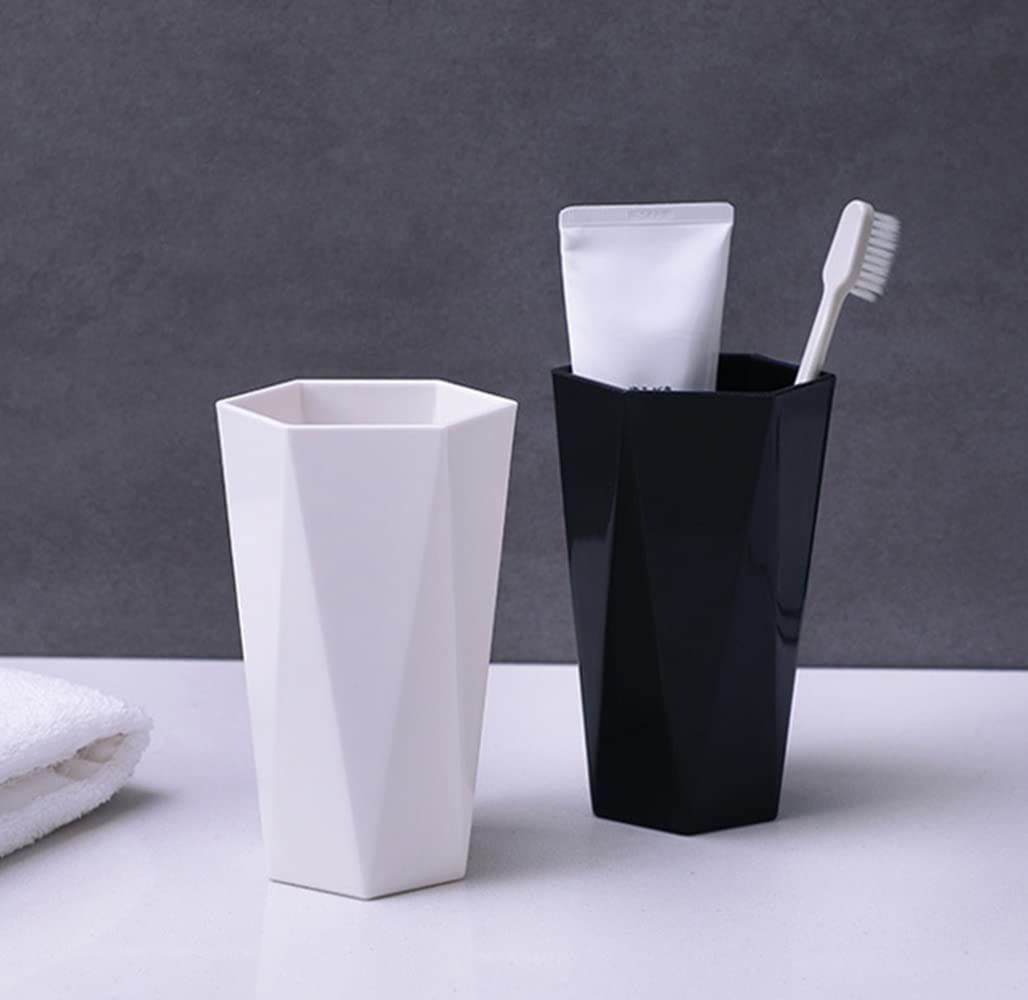 Bathroom Cups 2Pieces, Plastic Toothbrush Holder, Tumbler Cup, Geometric view 5