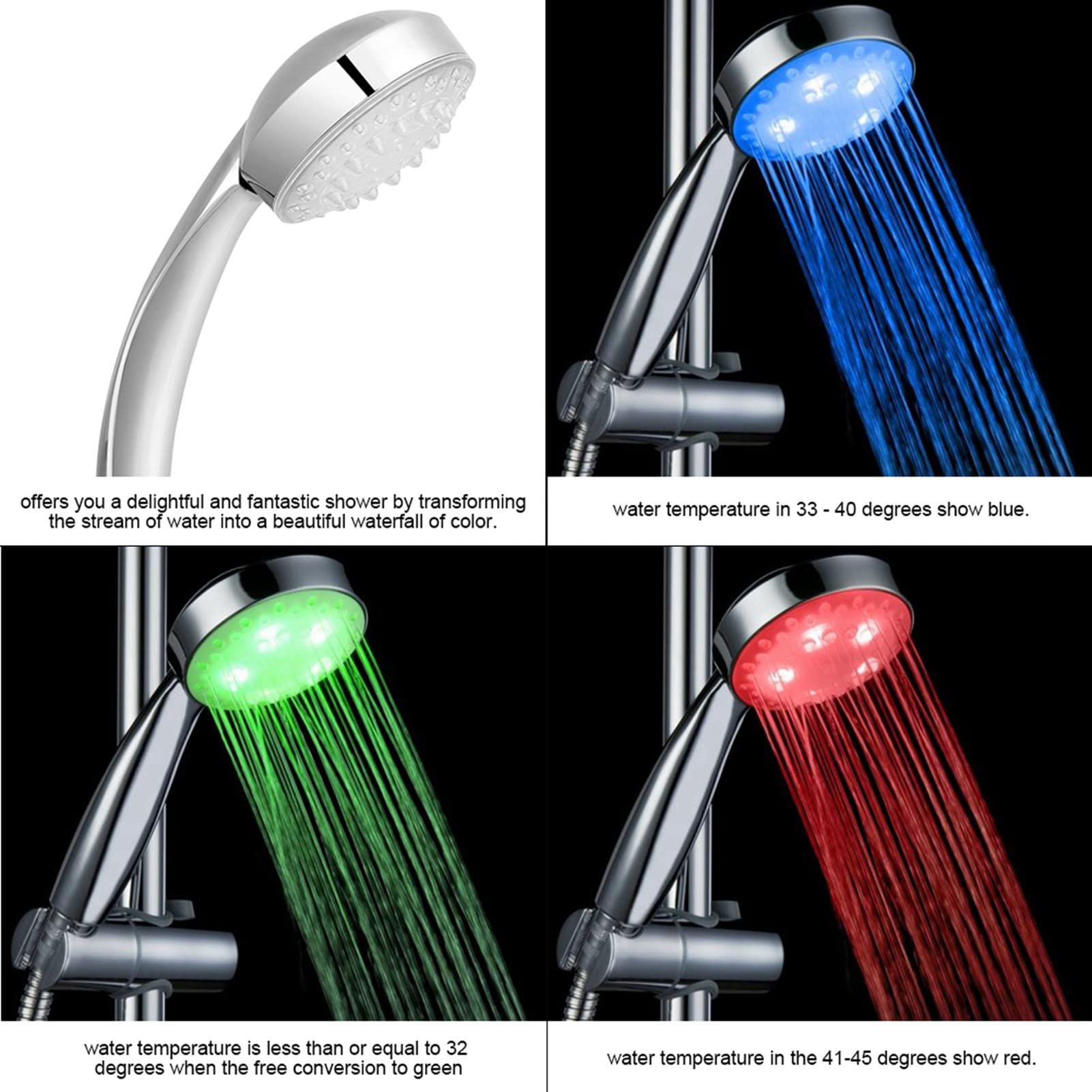 Temperature Sensitive Gradient LED Shower Head Showerheads Light Water Stream view 5