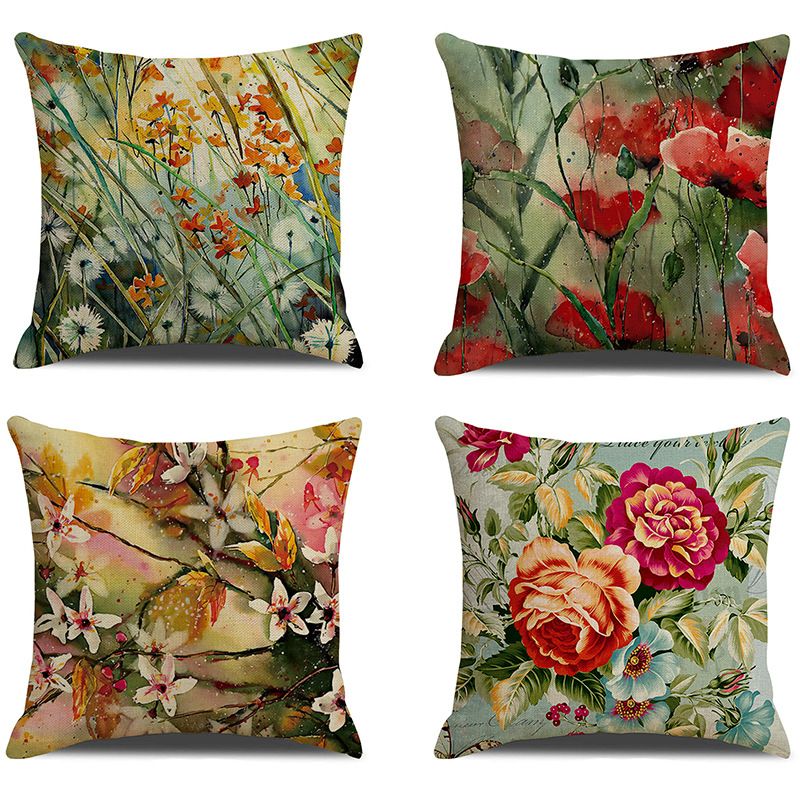 4 Pack Outdoor Waterproof Throw Pillow Covers 18x18 Inch Linen Garden Cushion
