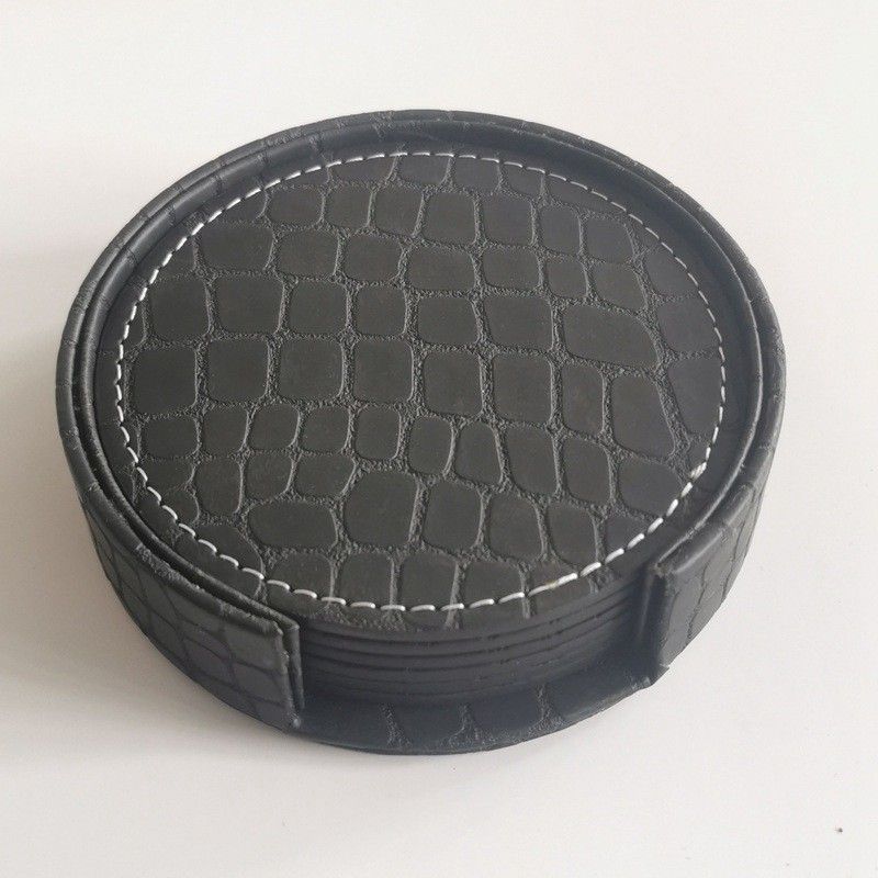 Coasters for Drinks - Set of 6 Absorbent Leather Coasters with Coaster Holder view 2