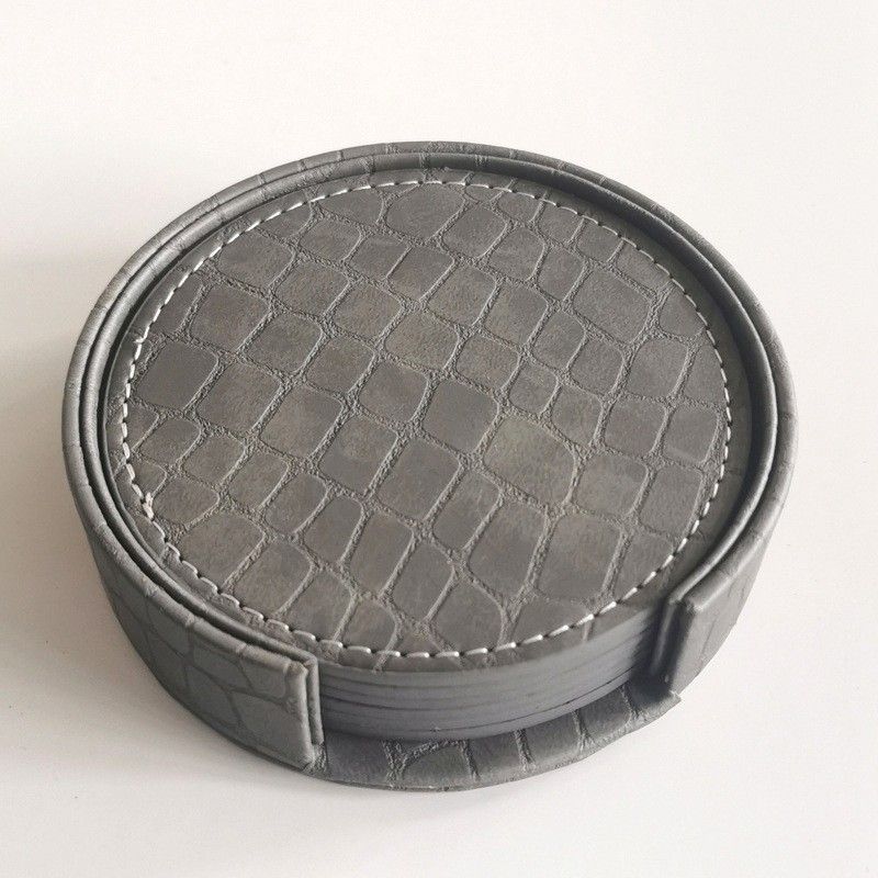 Coasters for Drinks - Set of 6 Absorbent Leather Coasters with Coaster Holder view 3