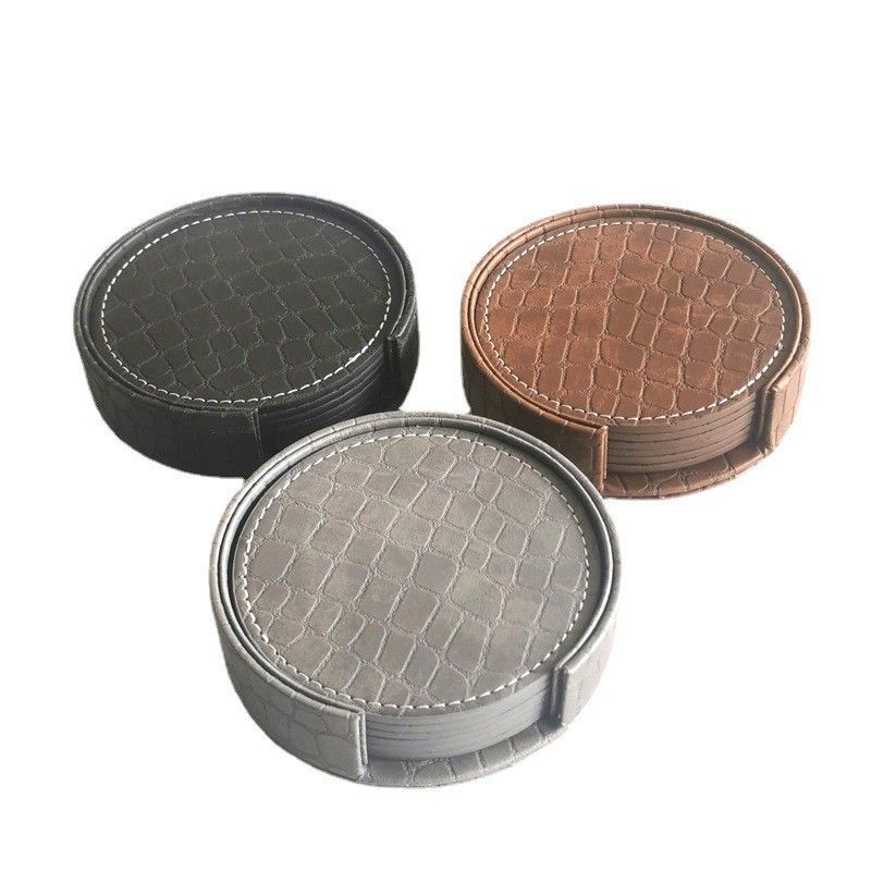 Coasters for Drinks - Set of 6 Absorbent Leather Coasters with Coaster Holder view 4