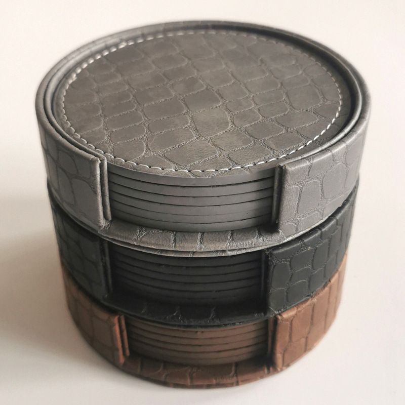 Coasters for Drinks - Set of 6 Absorbent Leather Coasters with Coaster Holder view 5