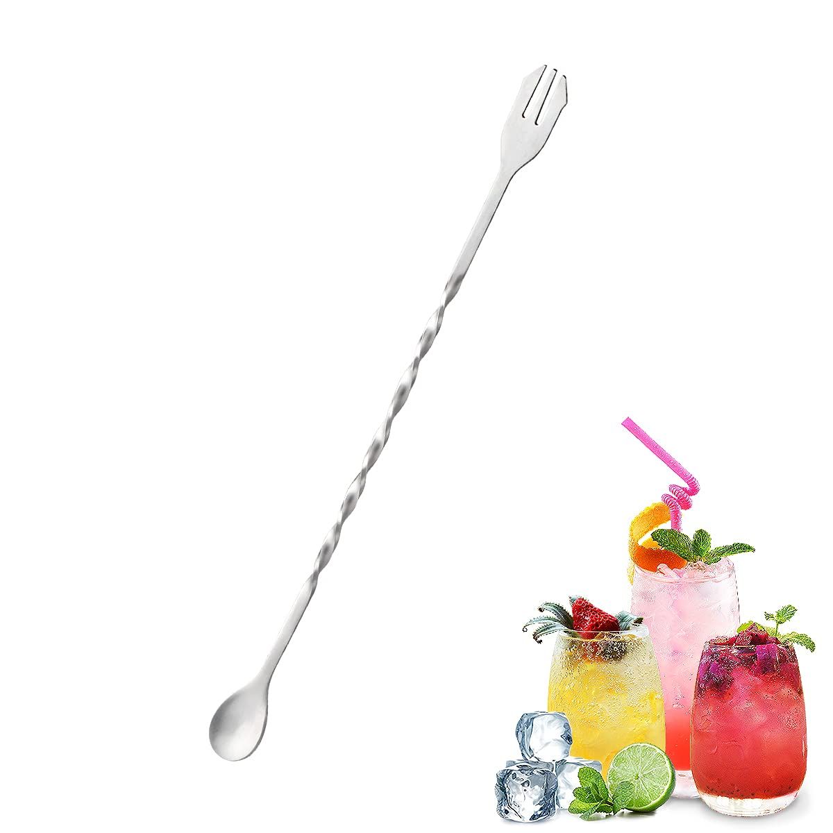 Bar Spoon Cocktail Mixing Spoon Bar Stirring Spoon Drink Stirrers Fruit Fork