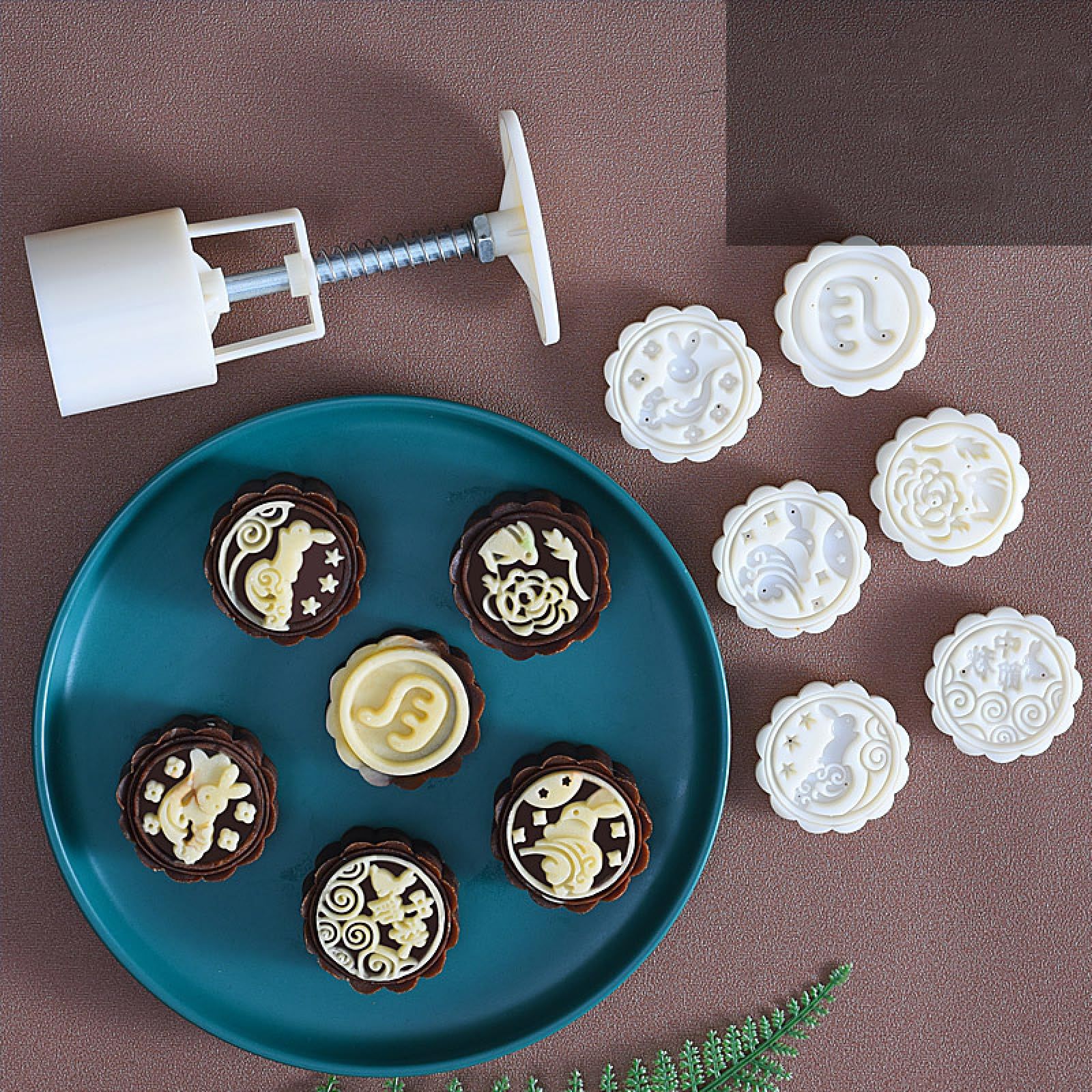 Moon Cake Mold 6 PCS, Mid Autumn Festival DIY Hand Press Cookie Stamps Pastry view 5