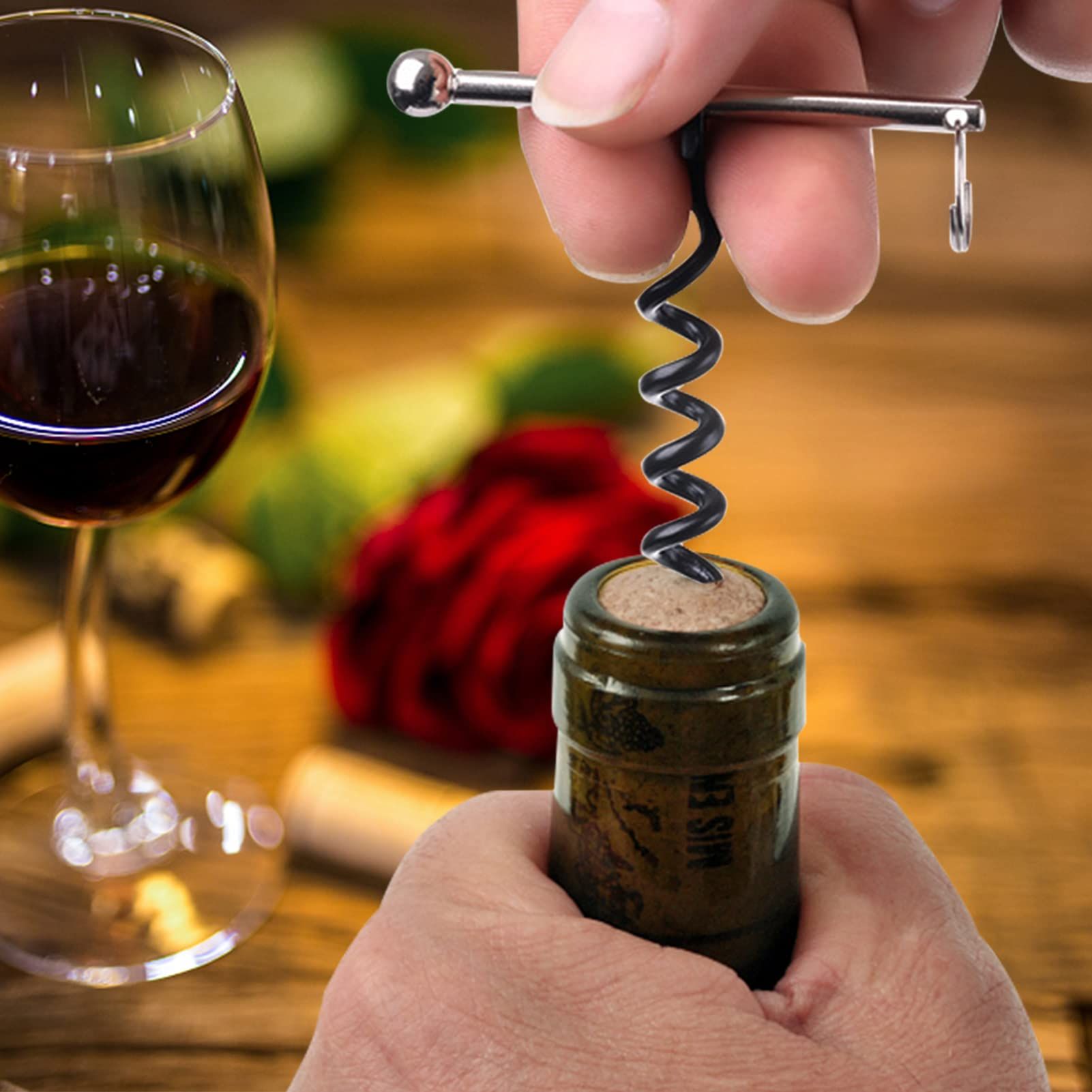 2Pcs Corkscrew Keychain, Stainless Steel Mini Small Key Ring Wine Opener for view 4