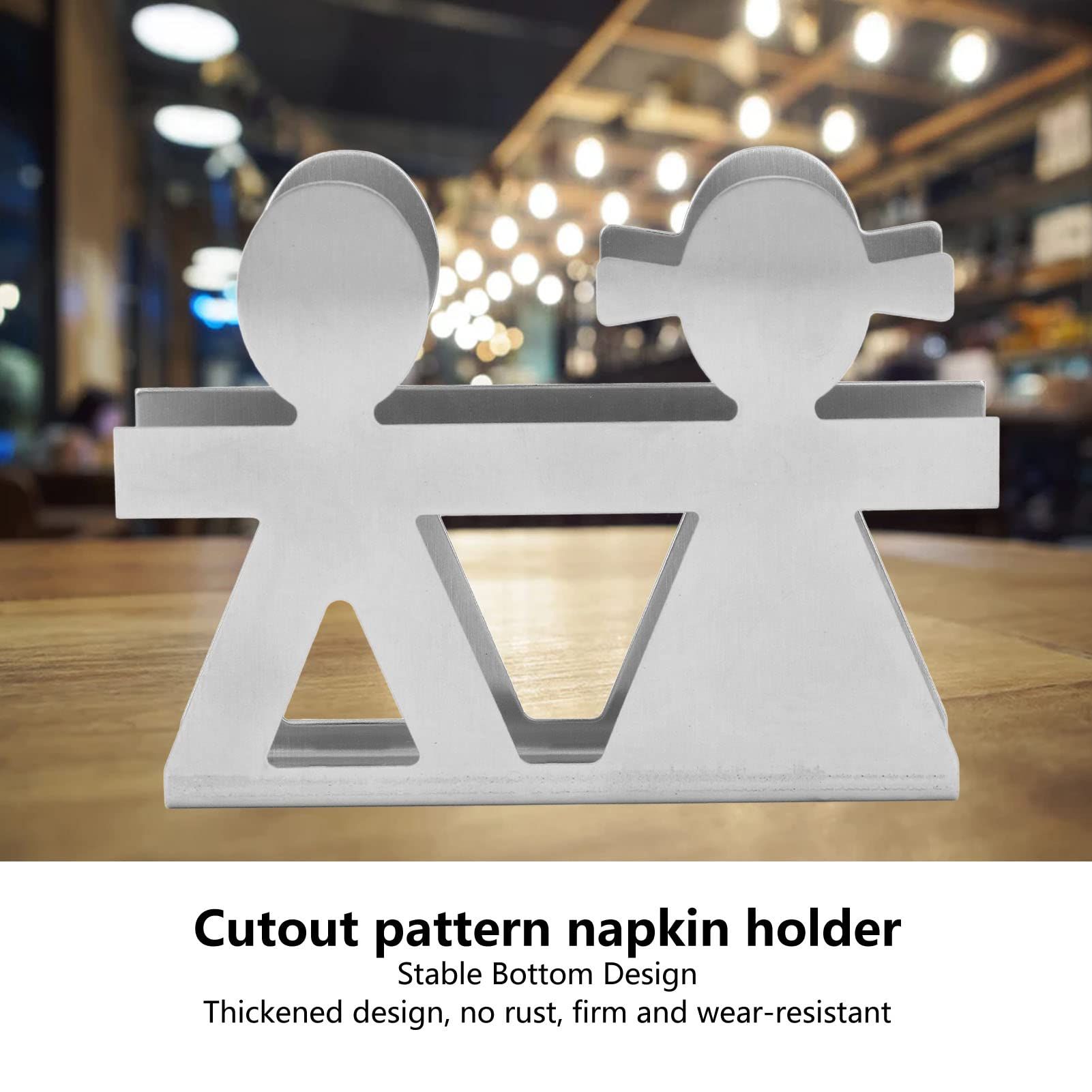 Upright Napkin Holder, Boy Girl Hollow Pattern Wrought Iron Art Vertical view 2