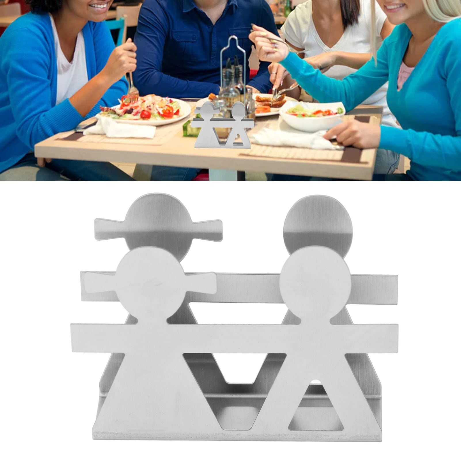 Upright Napkin Holder, Boy Girl Hollow Pattern Wrought Iron Art Vertical view 3