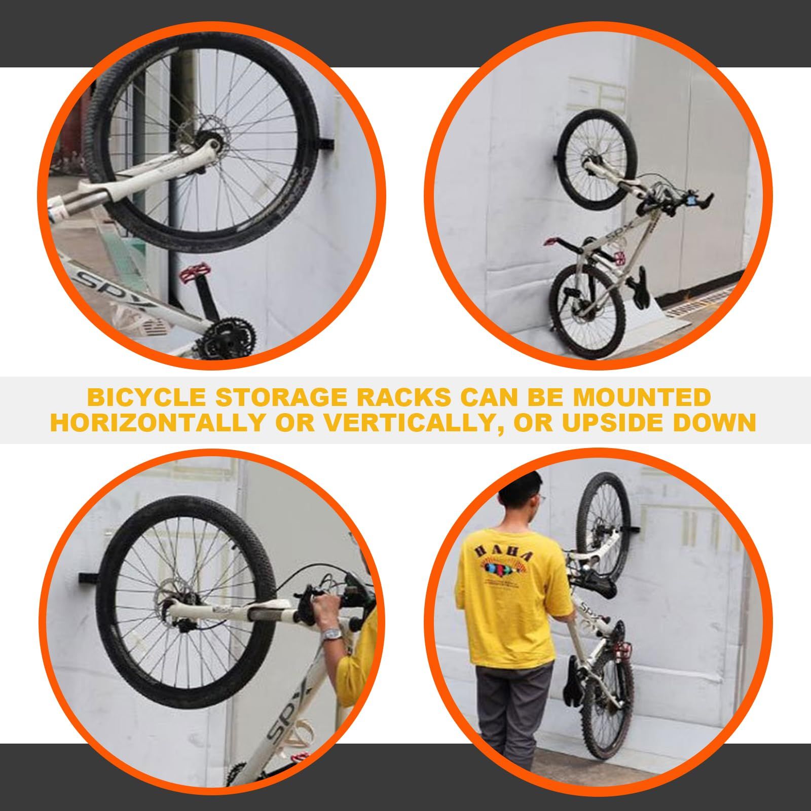 Bike Wall Mount, Adjustable Indoor Hanging Bike Rack for Garage or Home view 3