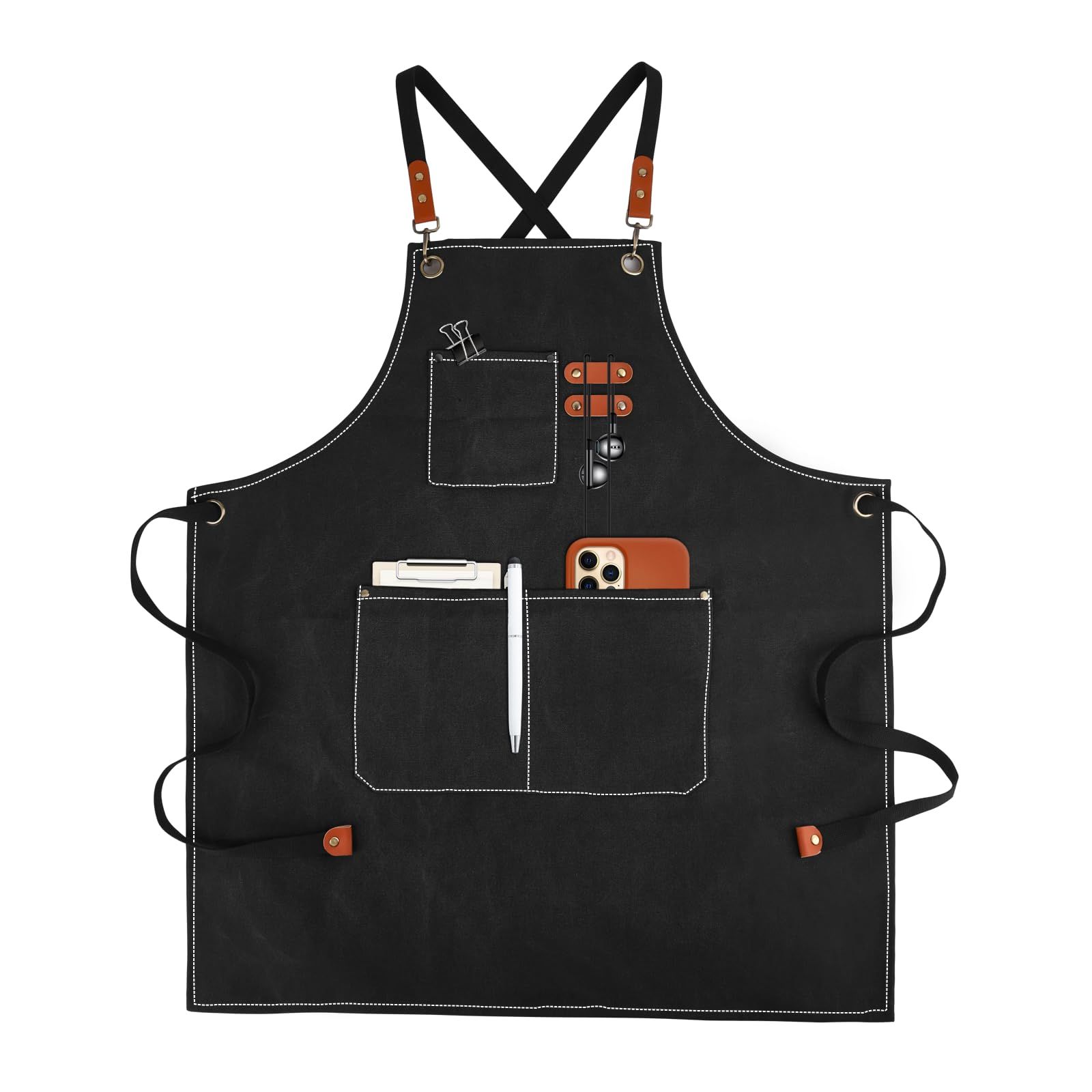 Cross-Back Chef Aprons for Men Women with Pockets