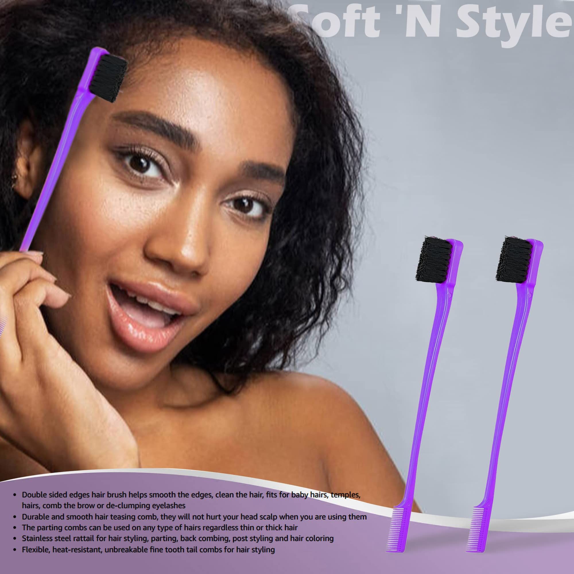2 Pieces Soft Style Double Sided Edge Control Hair Brush Comb Combo Pack view 3