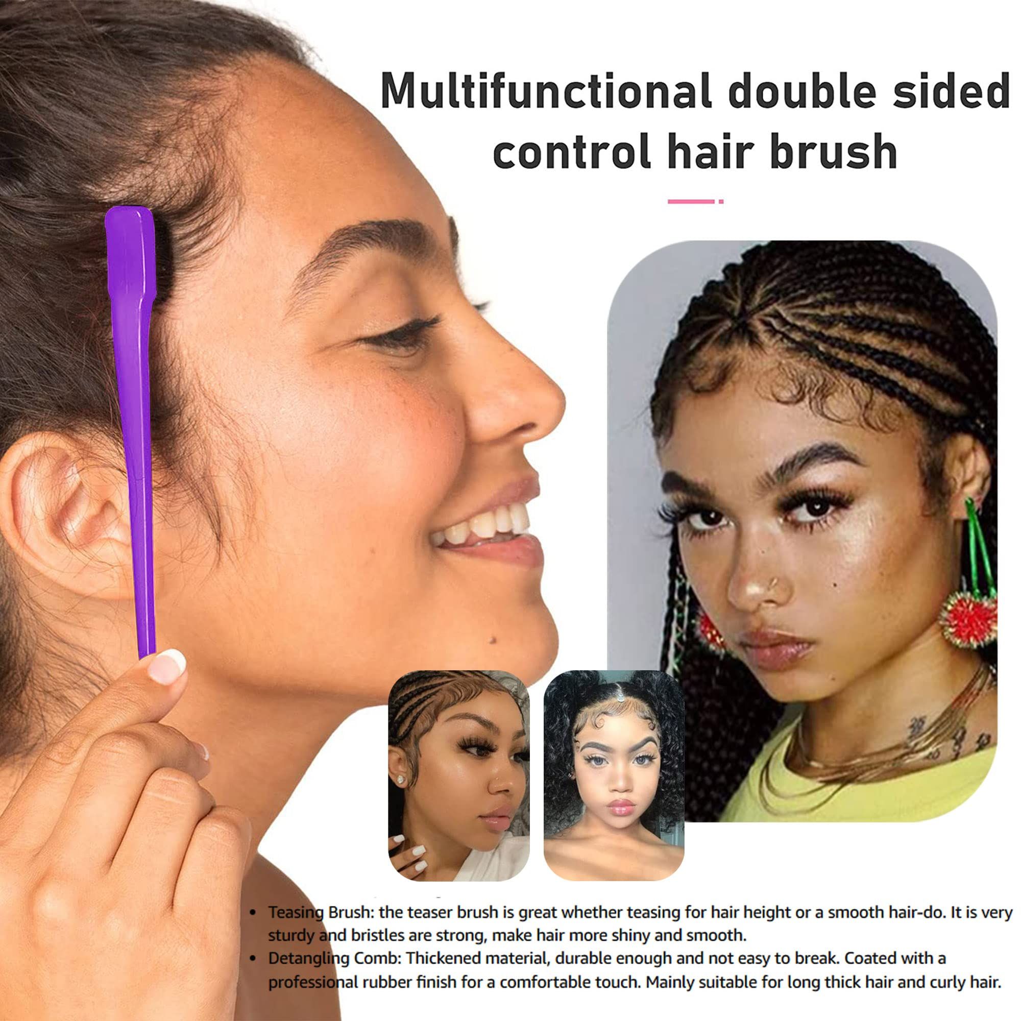 2 Pieces Soft Style Double Sided Edge Control Hair Brush Comb Combo Pack view 4