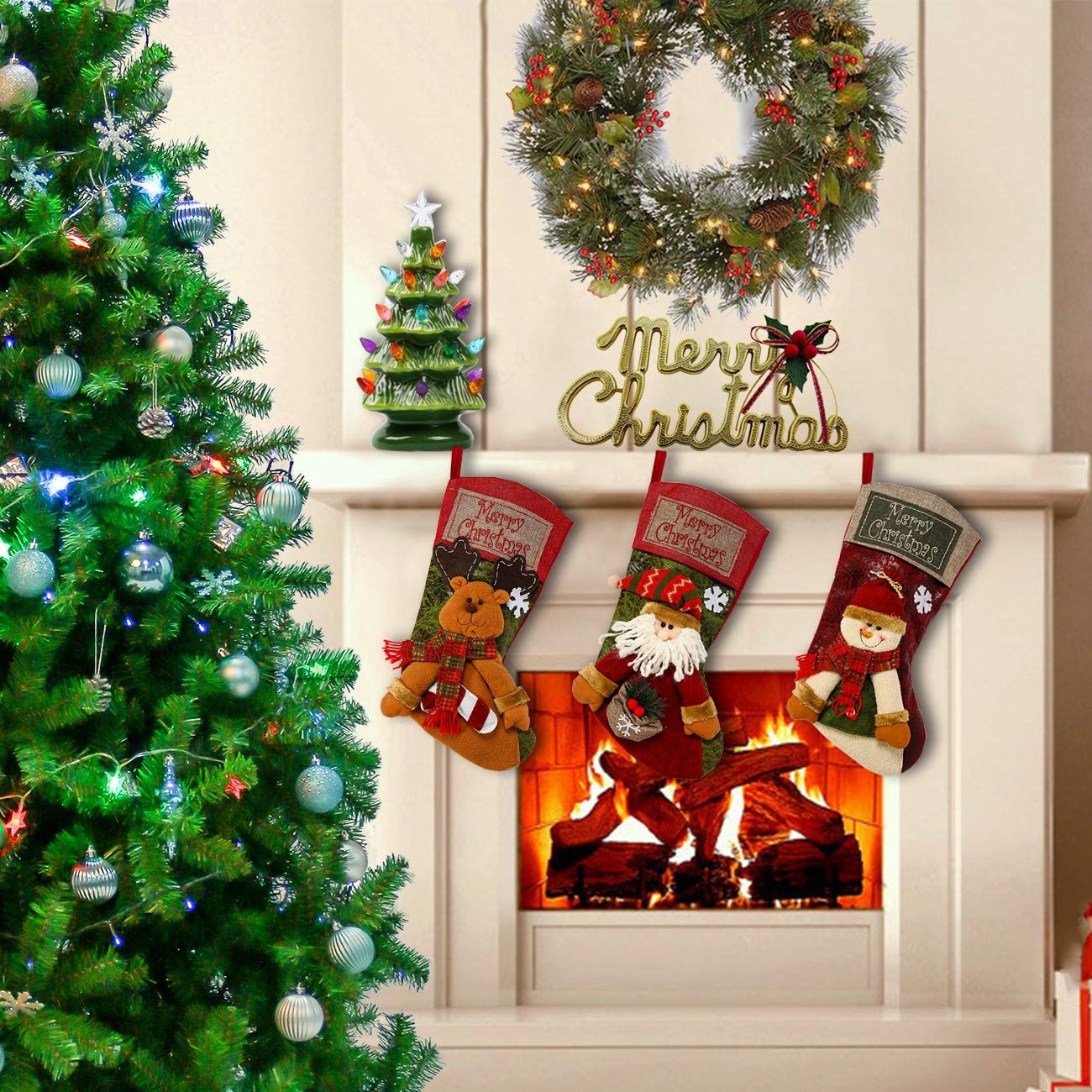 3 PCS 16.5" Christmas Stocking Classic Large Stockings Santa view 2