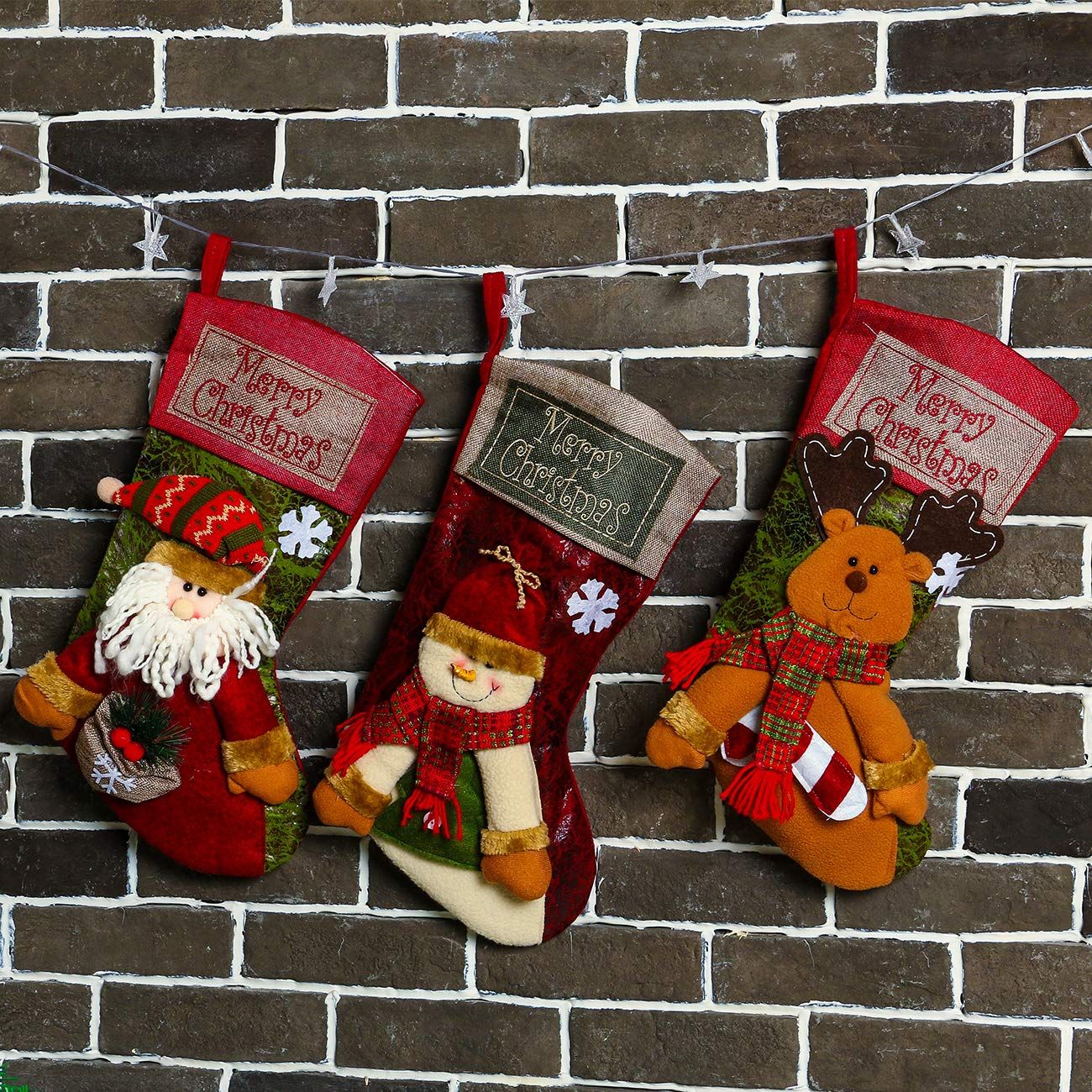 3 PCS 16.5" Christmas Stocking Classic Large Stockings Santa view 4
