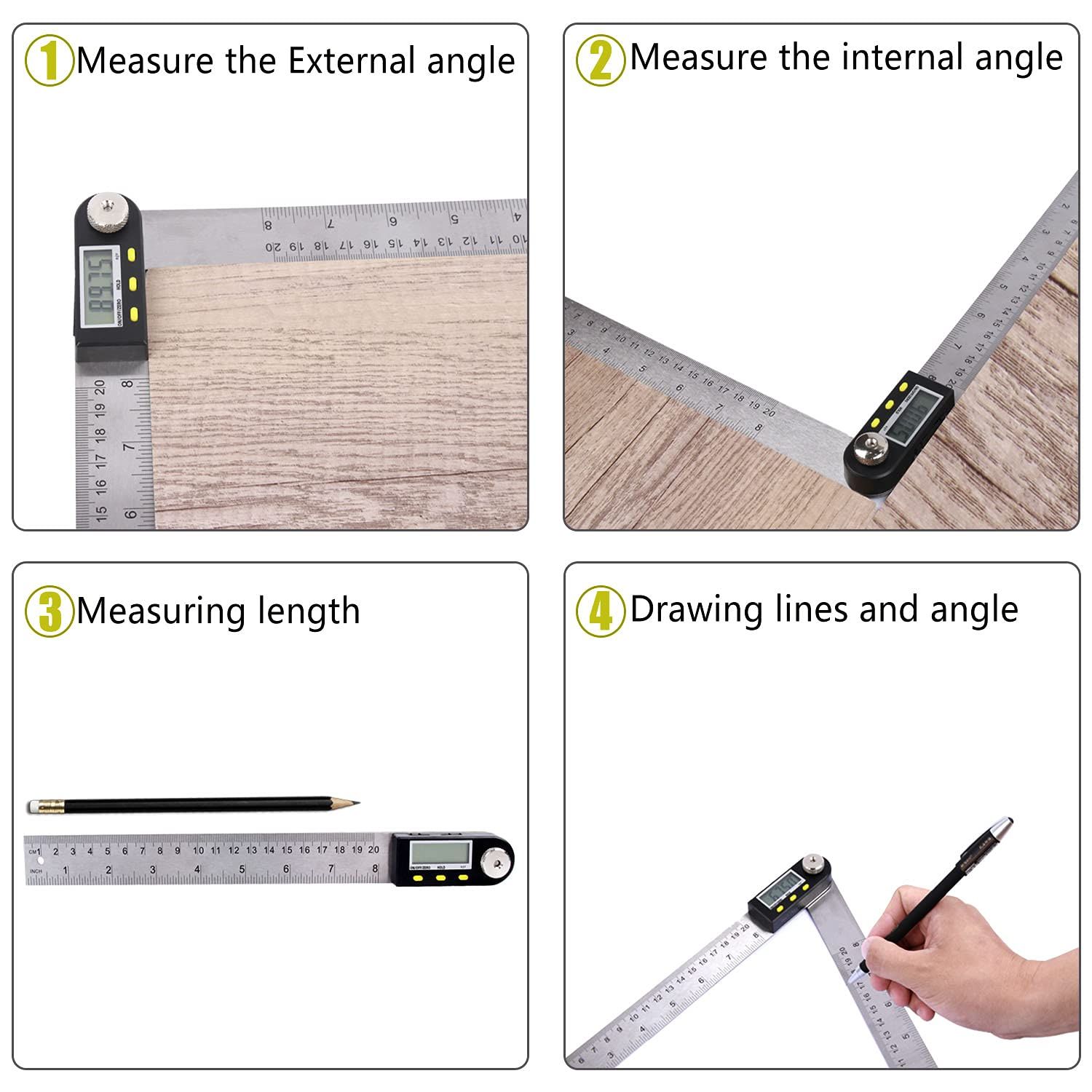 200mm/8Inches Digital Angle Finder Ruler - Stainless Steel Protractor for view 4
