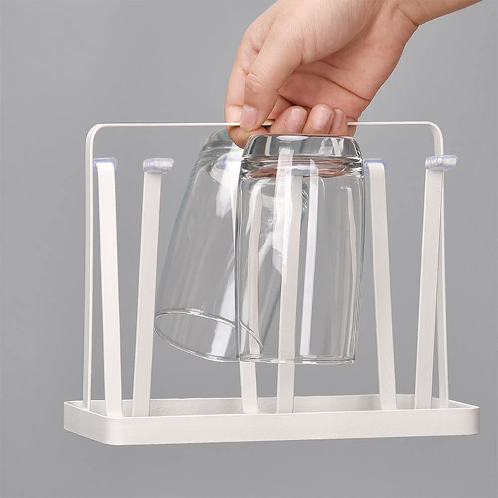 Metal Drainer Holder Rack Non-Slip Mugs Cups Organizer with Wood Handle view 2
