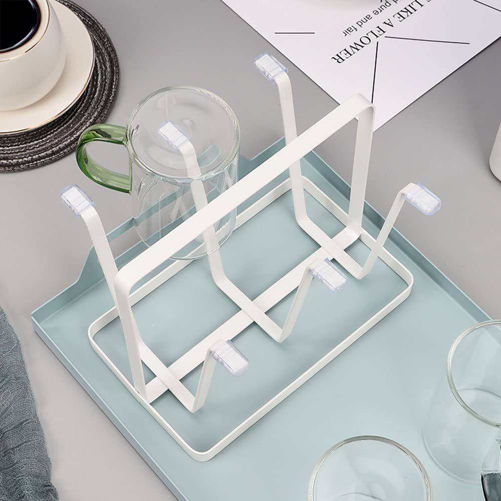 Metal Drainer Holder Rack Non-Slip Mugs Cups Organizer with Wood Handle view 3