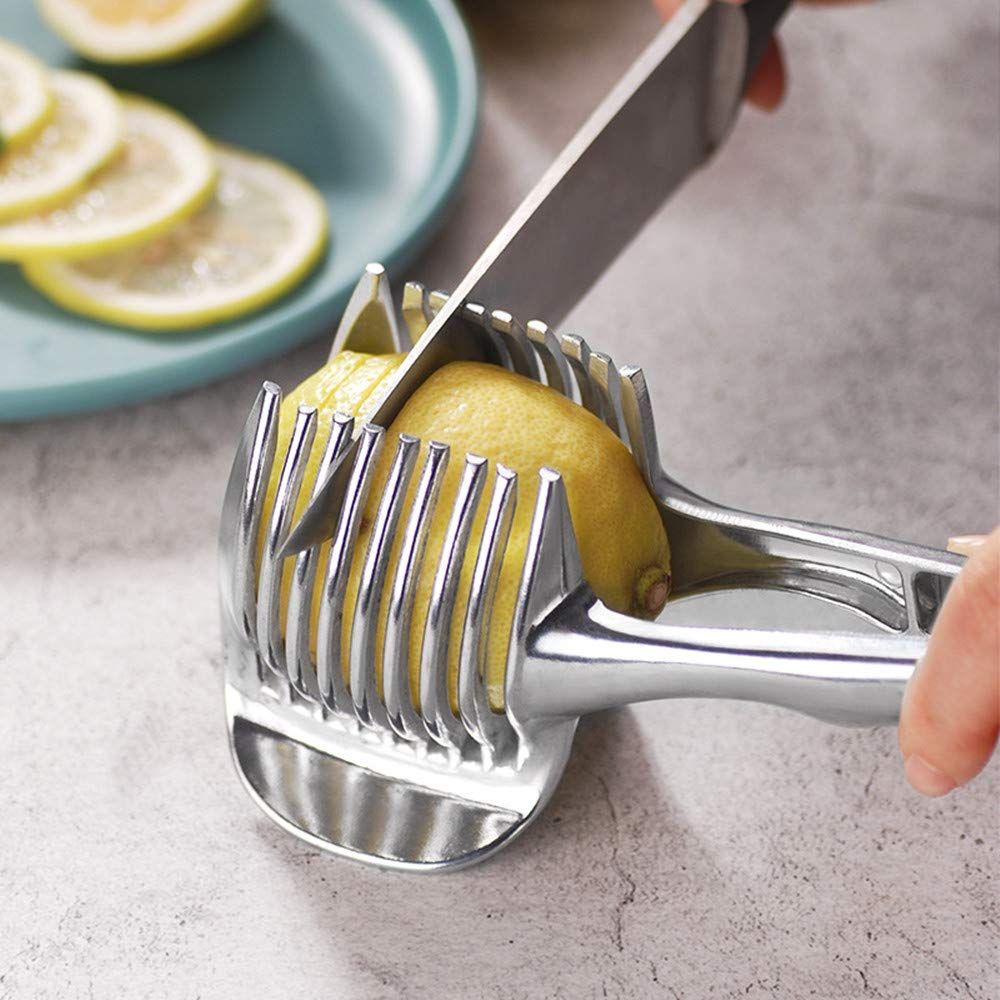 Tomato Slicer Lemon Cutter Stainless Steel Kitchen Cutting Aid Holder Tools view 4