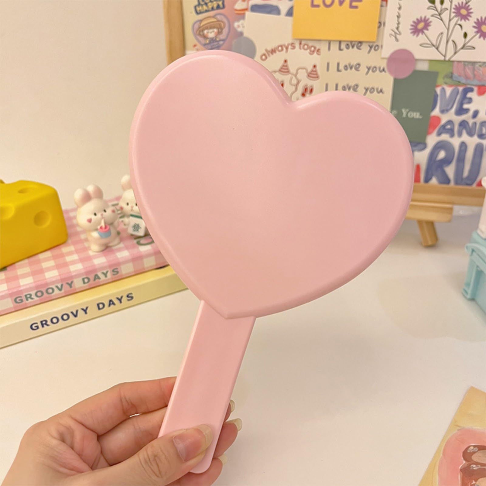 Heart-Shaped Travel Handheld Mirror Portable Personal Cosmetic Hand Mirror view 2