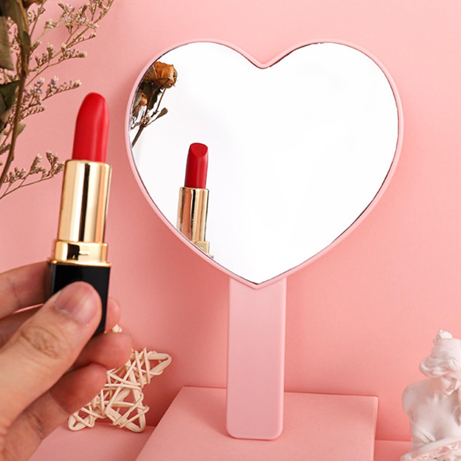 Heart-Shaped Travel Handheld Mirror Portable Personal Cosmetic Hand Mirror view 3