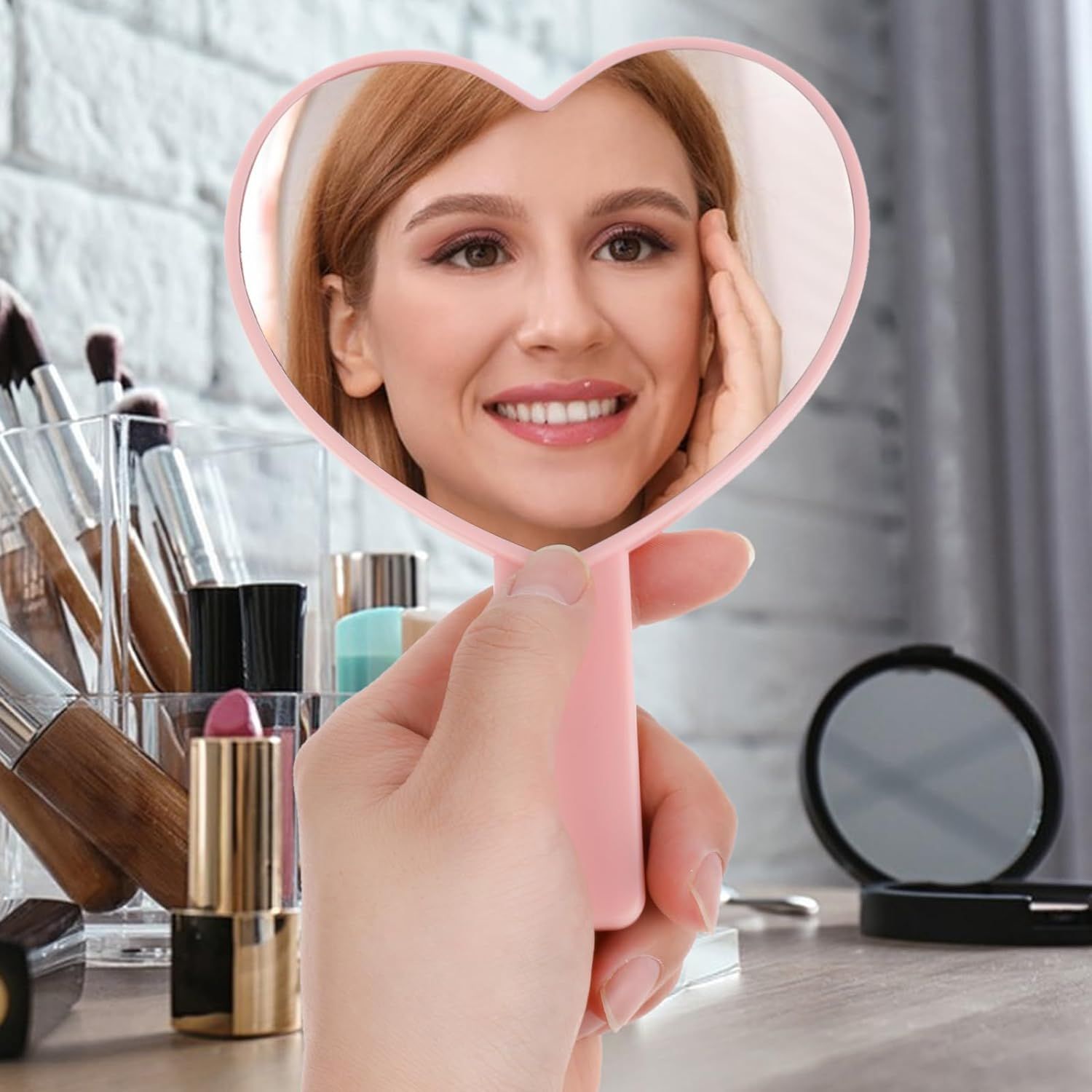 Heart-Shaped Travel Handheld Mirror Portable Personal Cosmetic Hand Mirror view 5