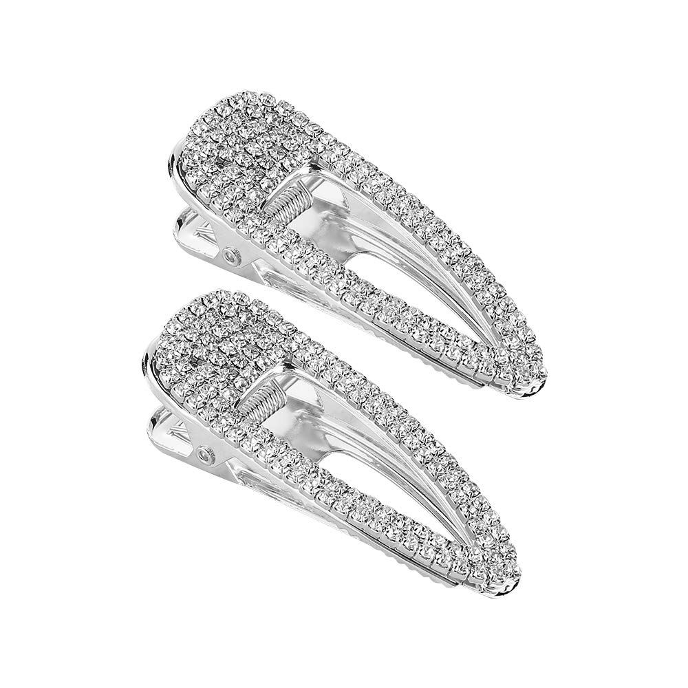 2 PCS Silver Hair Clips Barrettes Glitter Rhinestones Hair Pins Hair