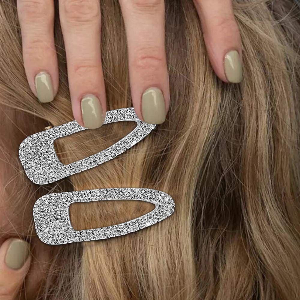 2 PCS Silver Hair Clips Barrettes Glitter Rhinestones Hair Pins Hair view 3