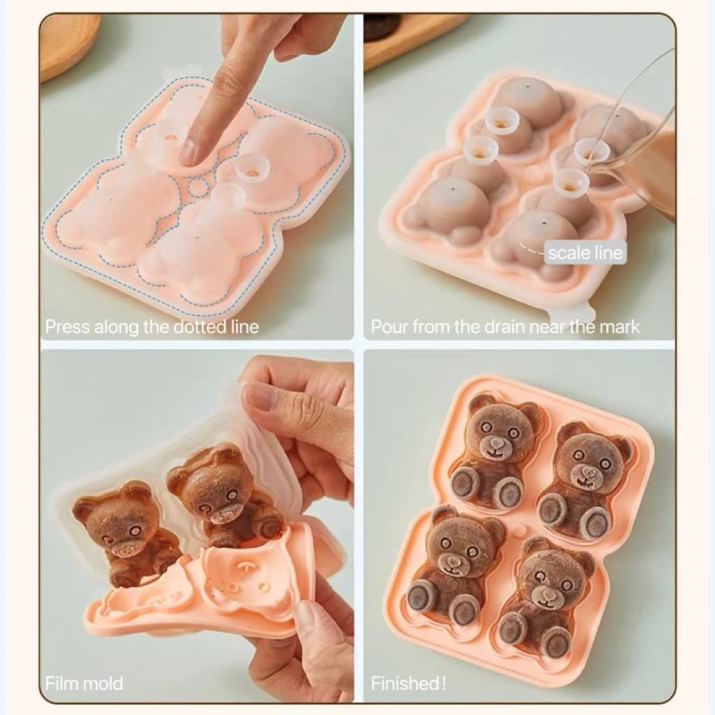 Bear Ice Molds Silicone Ice Tray Household Reusable Cute And Fun Ice Cartoon view 3