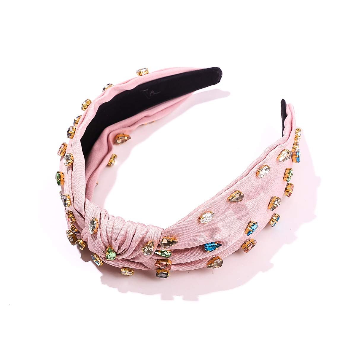 Crystal Knotted Headband for Women Non Slip Rhinestone Headband Pink Head Band view 3