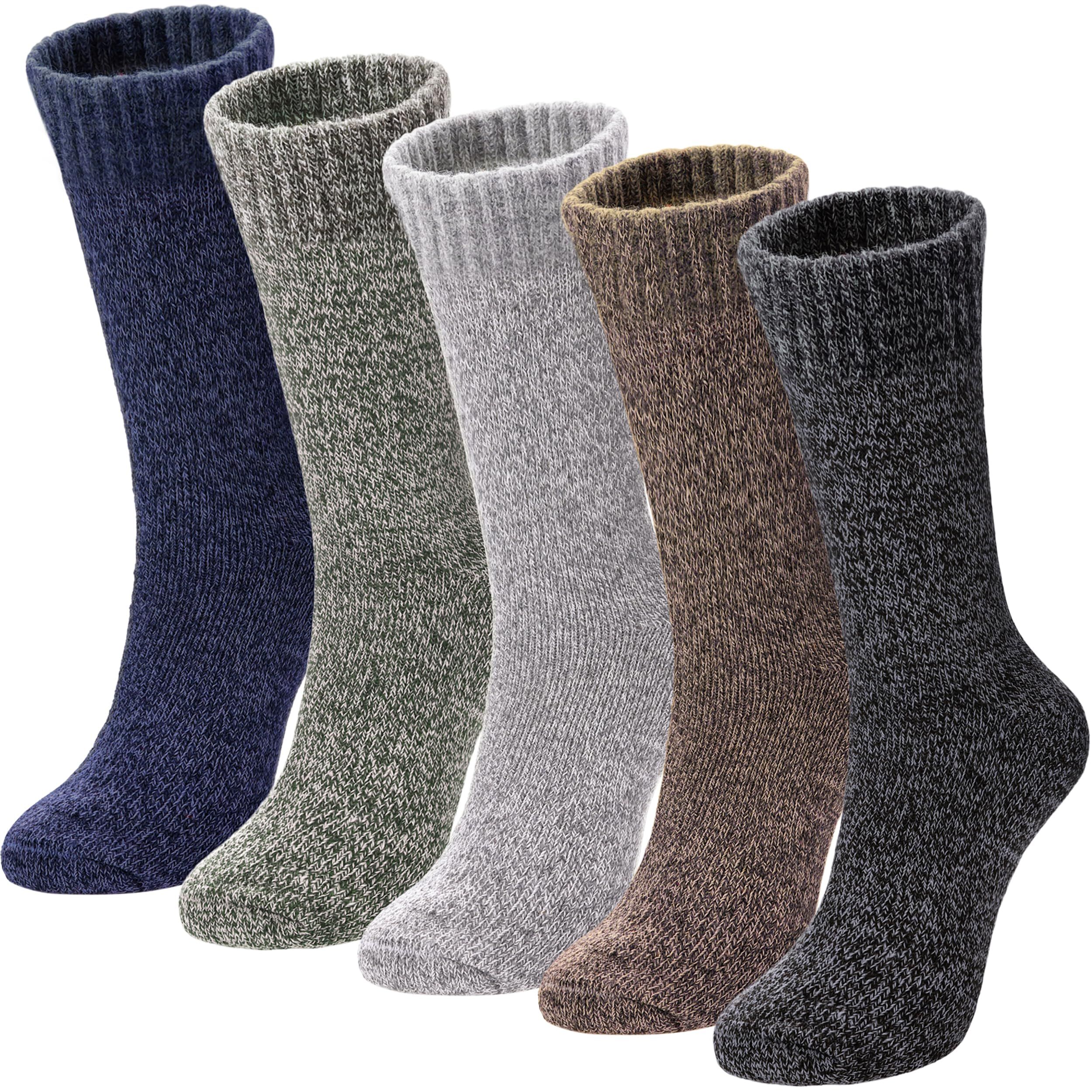 Men's Wool Socks 5 Pack Thermal Socks for Winter Soft Cozy Crew Socks for