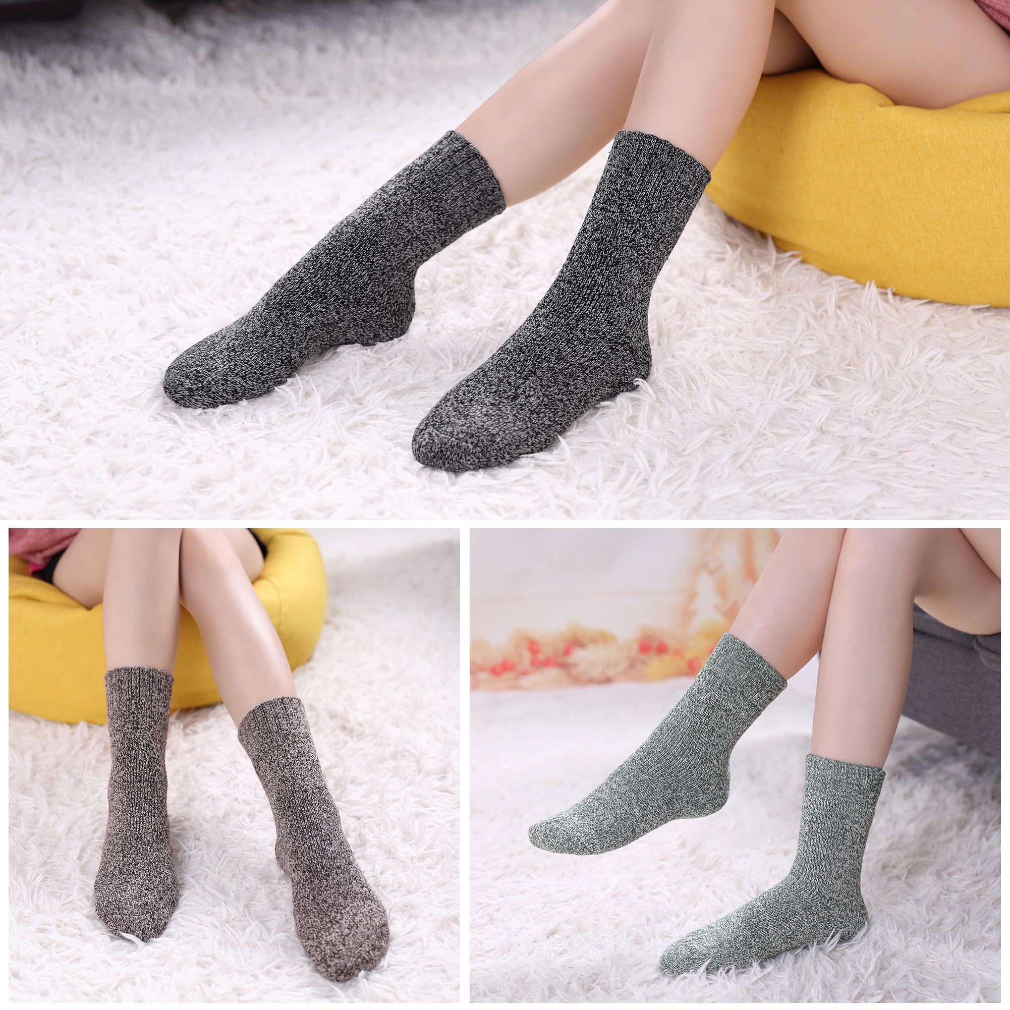 Men's Wool Socks 5 Pack Thermal Socks for Winter Soft Cozy Crew Socks for view 2