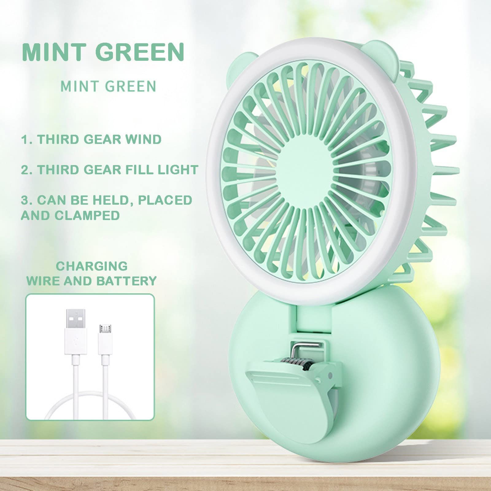 New Mini Clip Light Small Fan Portable Handheld Folding Neck Student Dormitory view 3