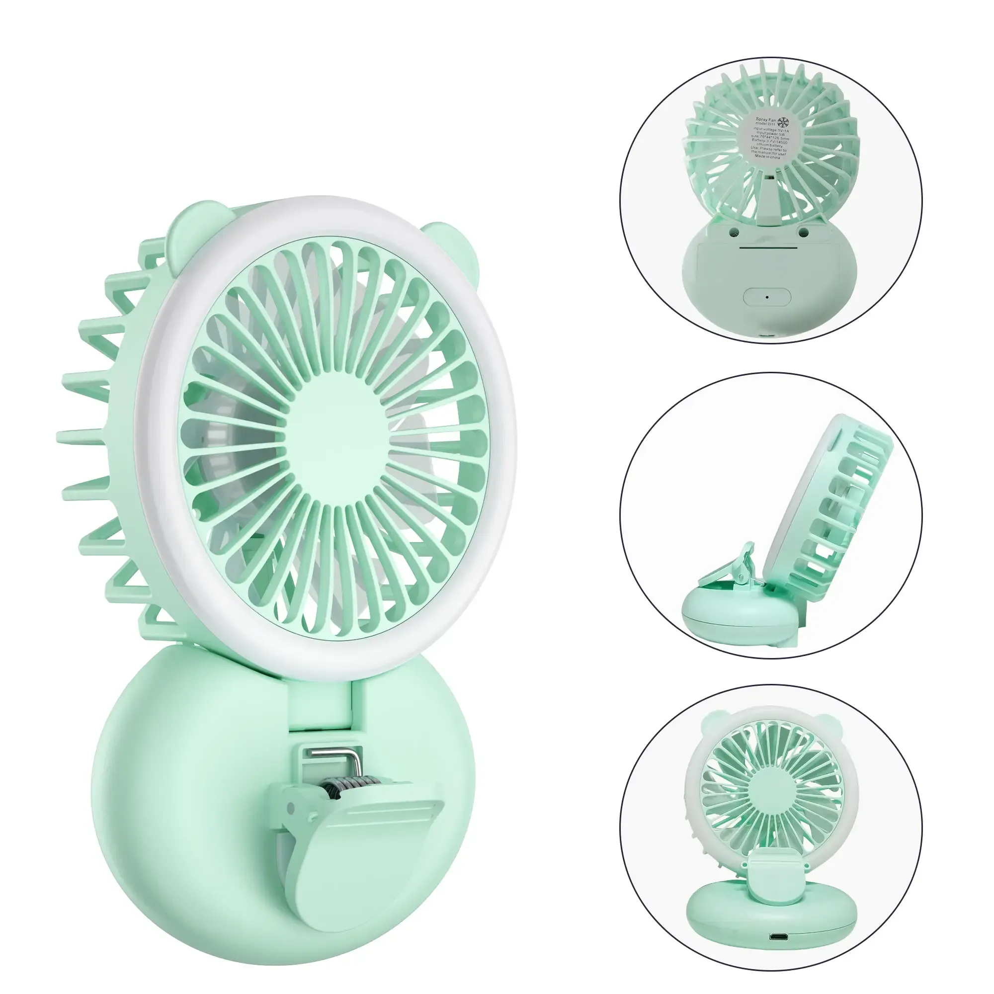 New Mini Clip Light Small Fan Portable Handheld Folding Neck Student Dormitory view 5