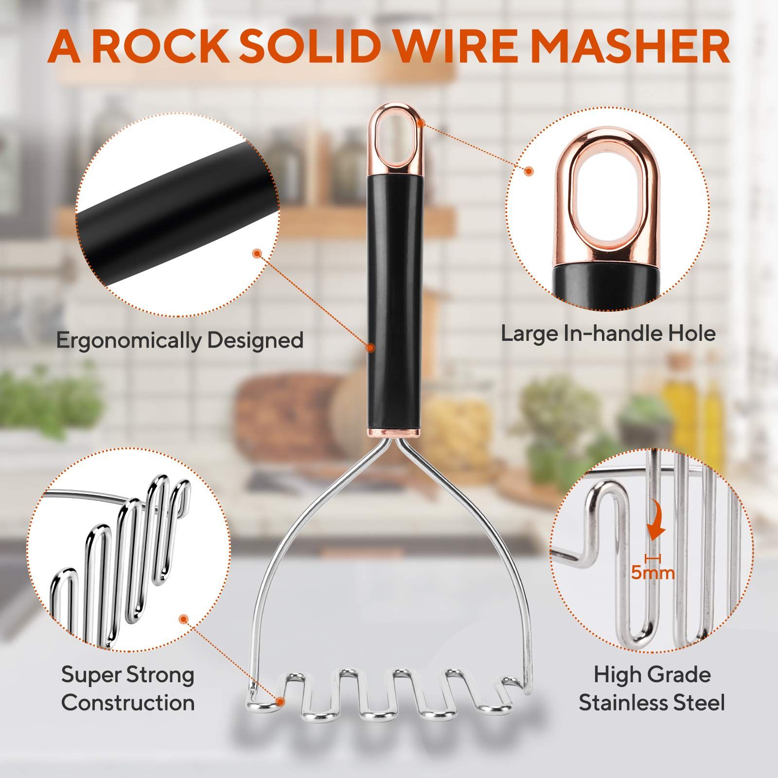 Potato Masher, Heavy Duty Mashed Potatoes Masher, Professional Metal Wire view 4