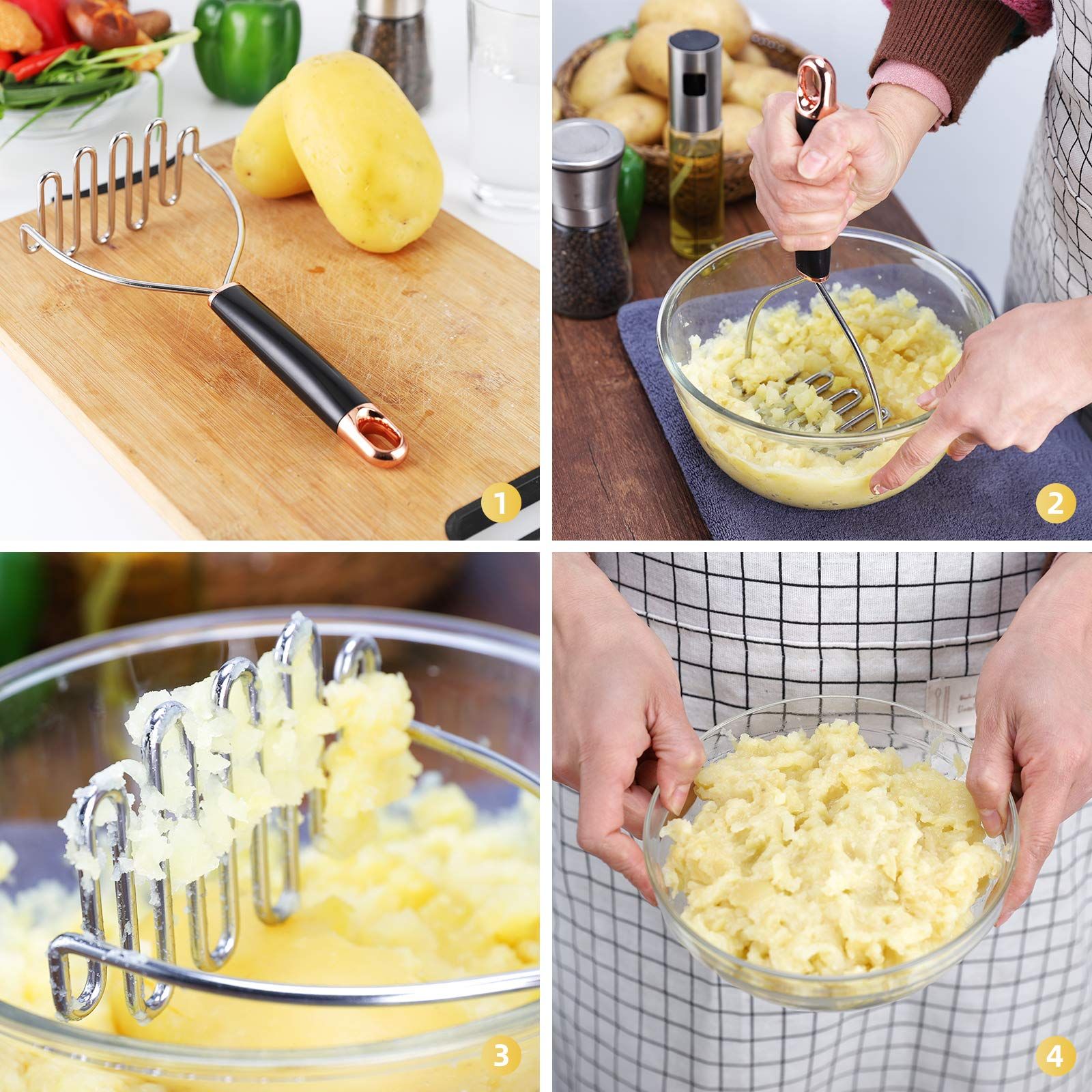 Potato Masher, Heavy Duty Mashed Potatoes Masher, Professional Metal Wire view 5