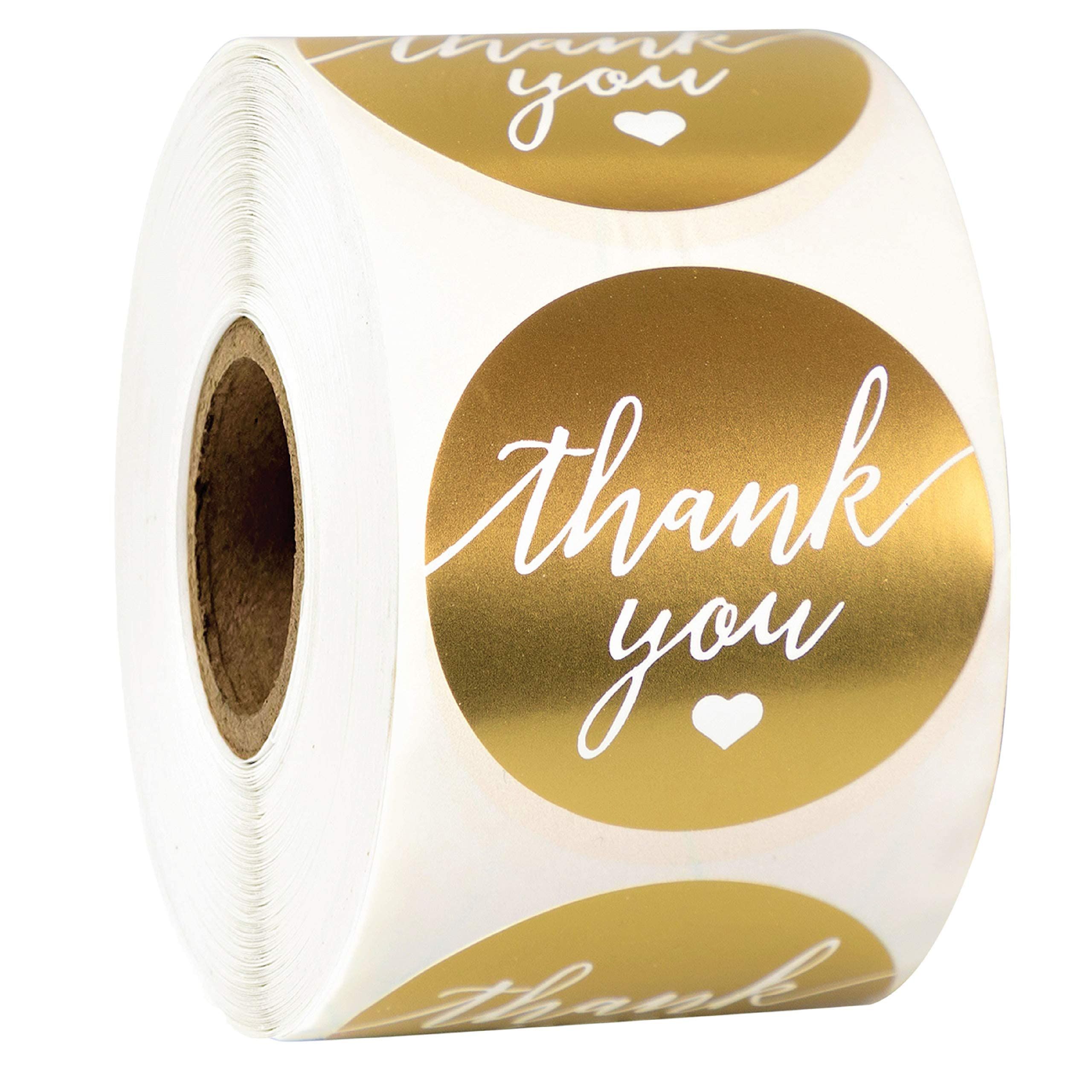 labels 500 Thank You Label Sticker 1.5" Round with Gold and White Heart