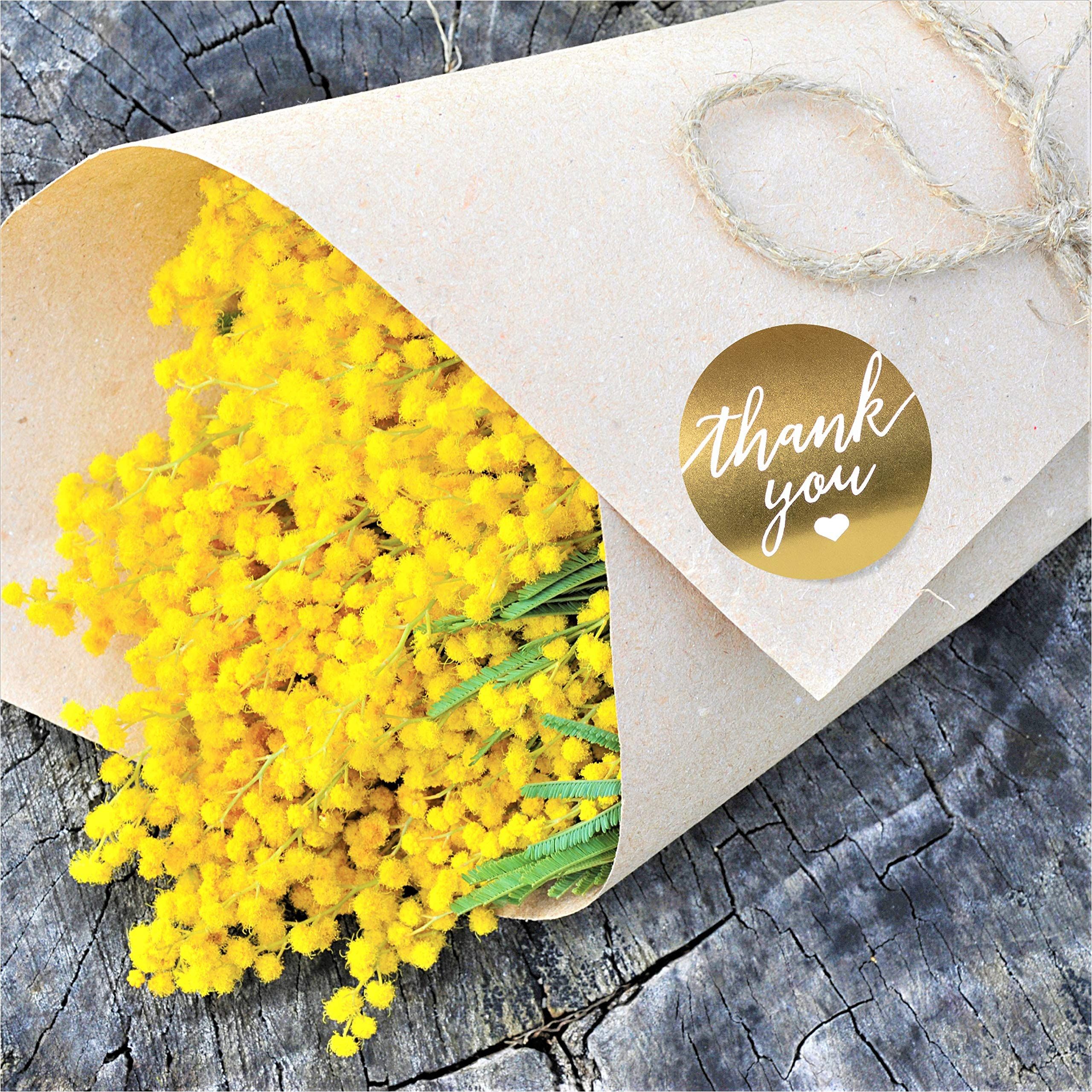 labels 500 Thank You Label Sticker 1.5" Round with Gold and White Heart view 2