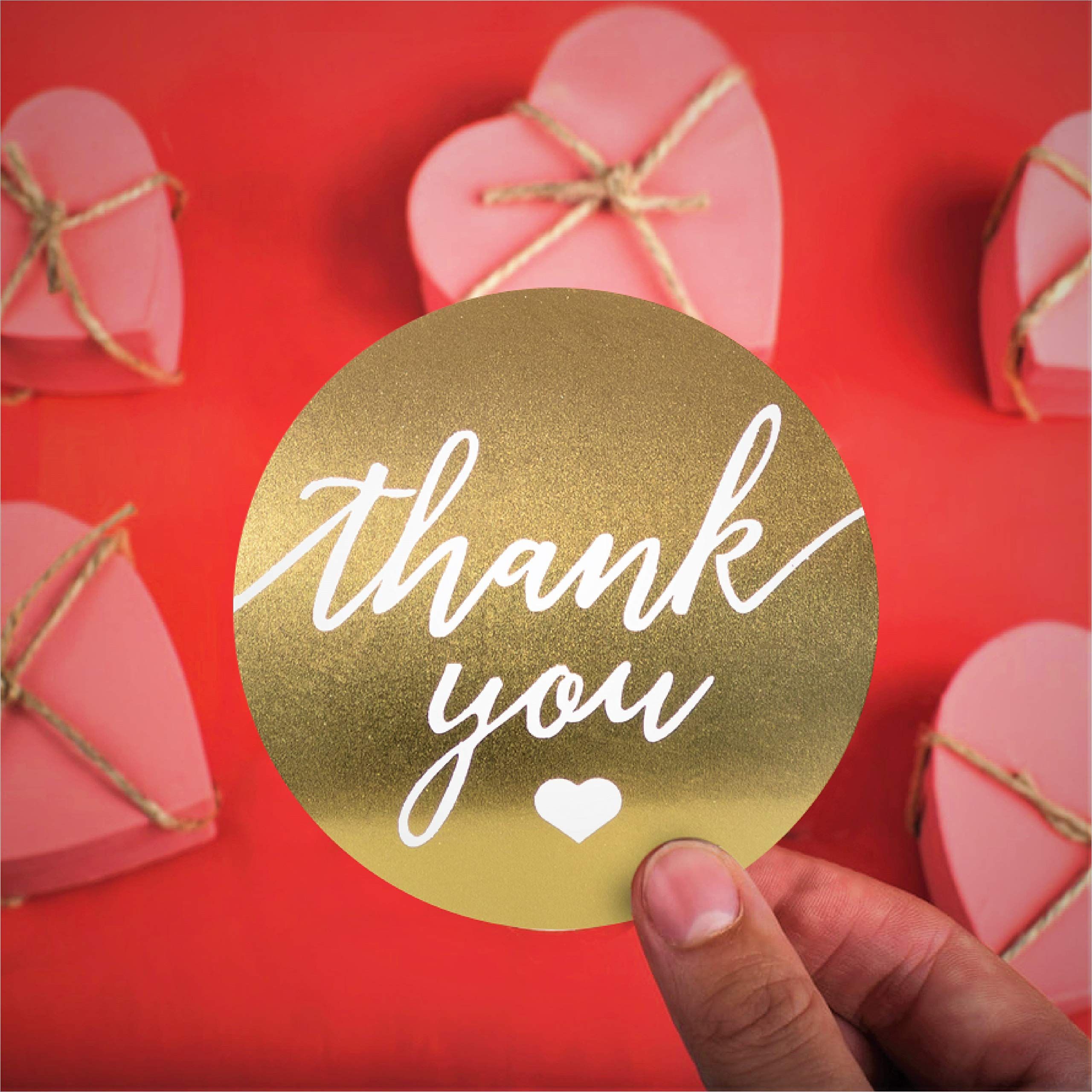 labels 500 Thank You Label Sticker 1.5" Round with Gold and White Heart view 3