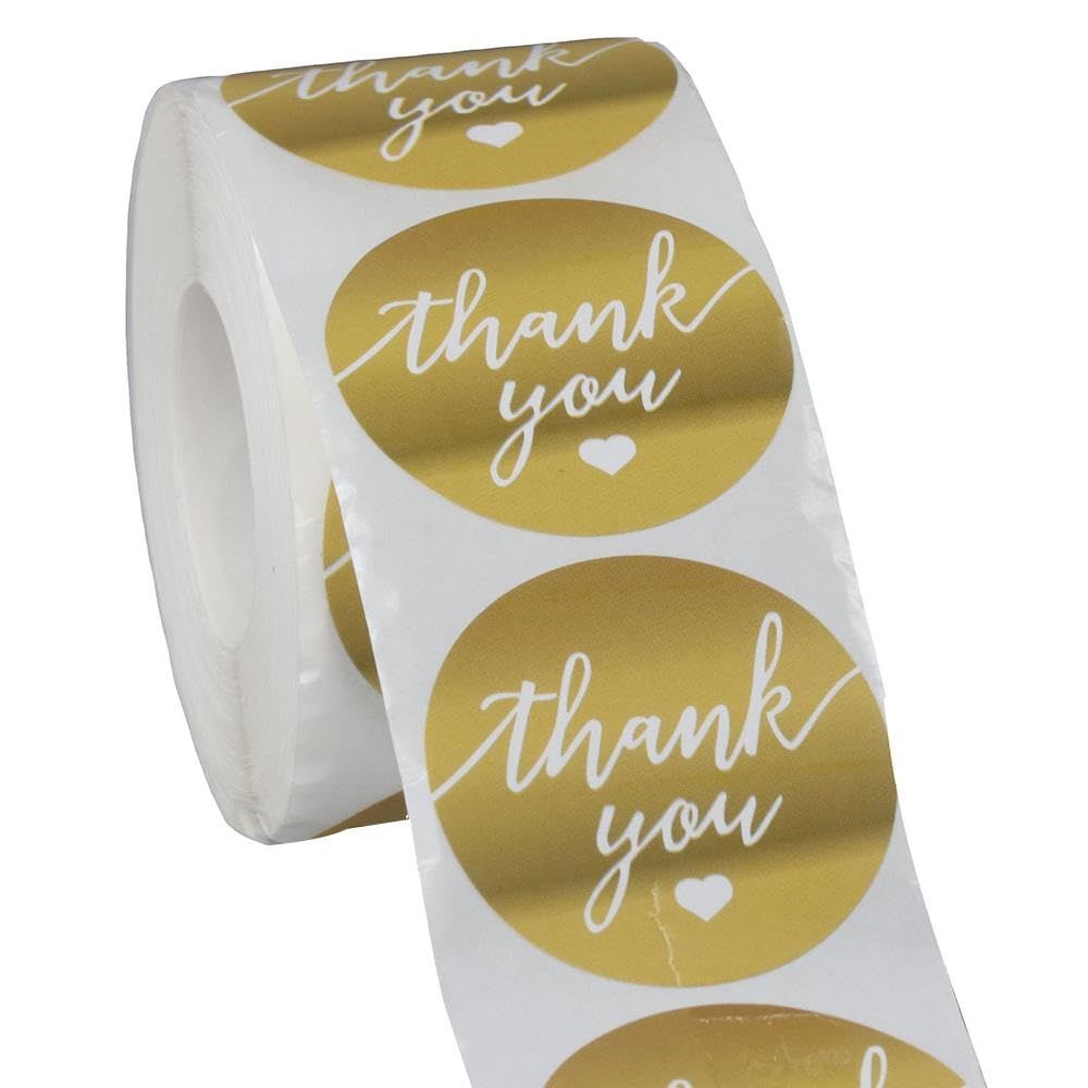 labels 500 Thank You Label Sticker 1.5" Round with Gold and White Heart view 4