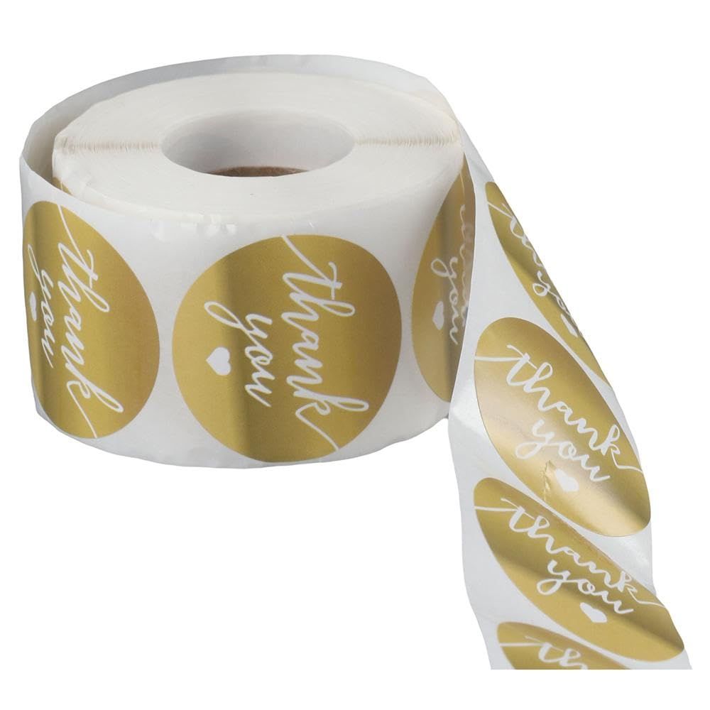 labels 500 Thank You Label Sticker 1.5" Round with Gold and White Heart view 5
