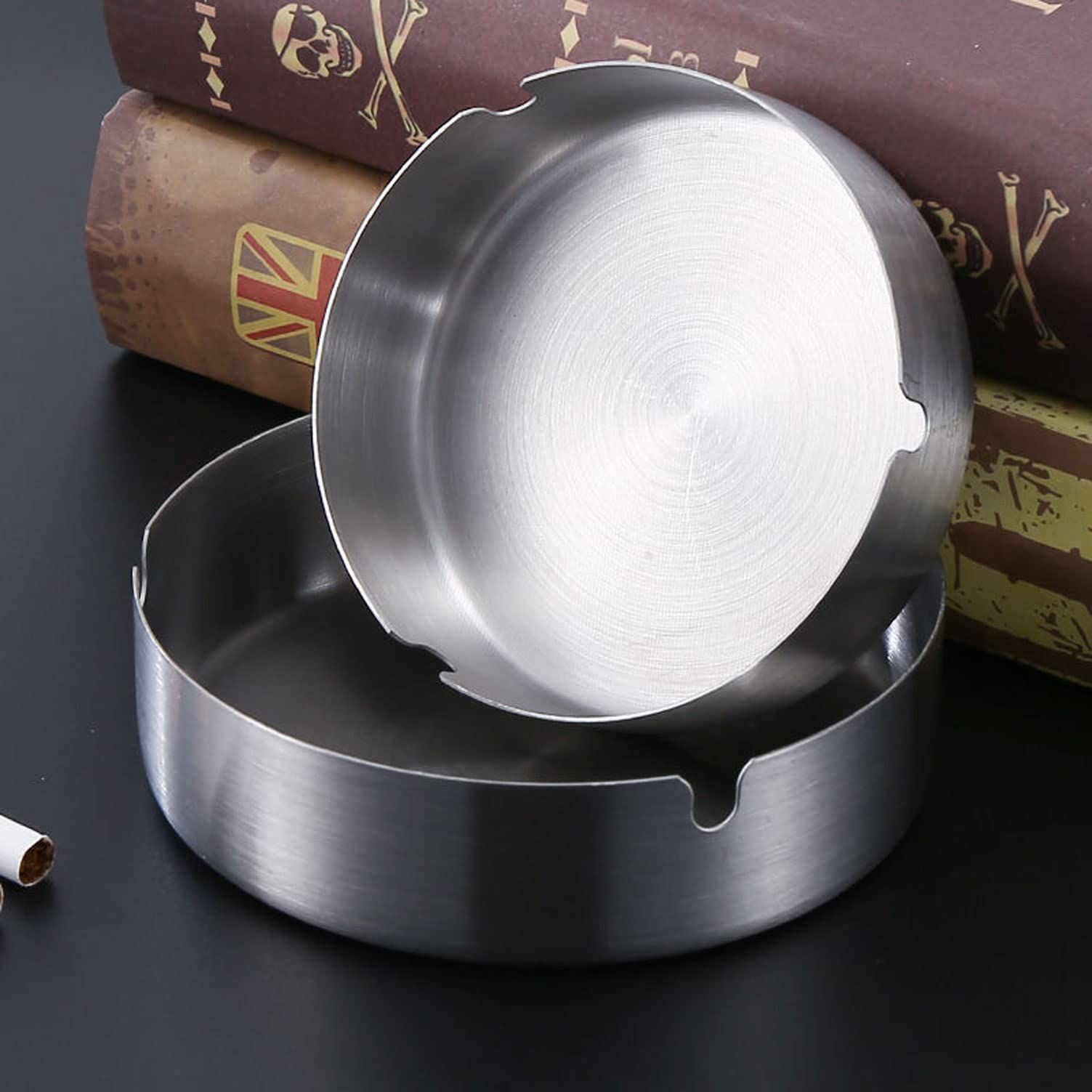 Pack of 2 Cigar Ashtray Tabletop Round Stainless Steel Ash Tray Suitable for view 2