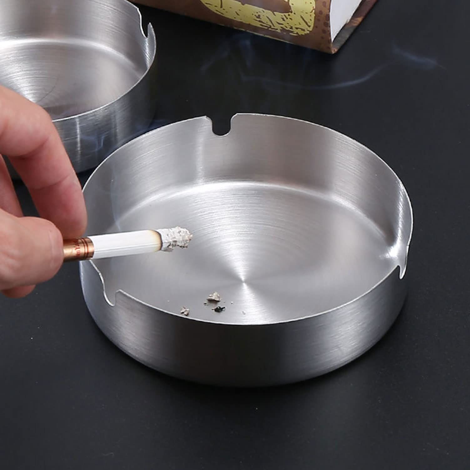 Pack of 2 Cigar Ashtray Tabletop Round Stainless Steel Ash Tray Suitable for view 3