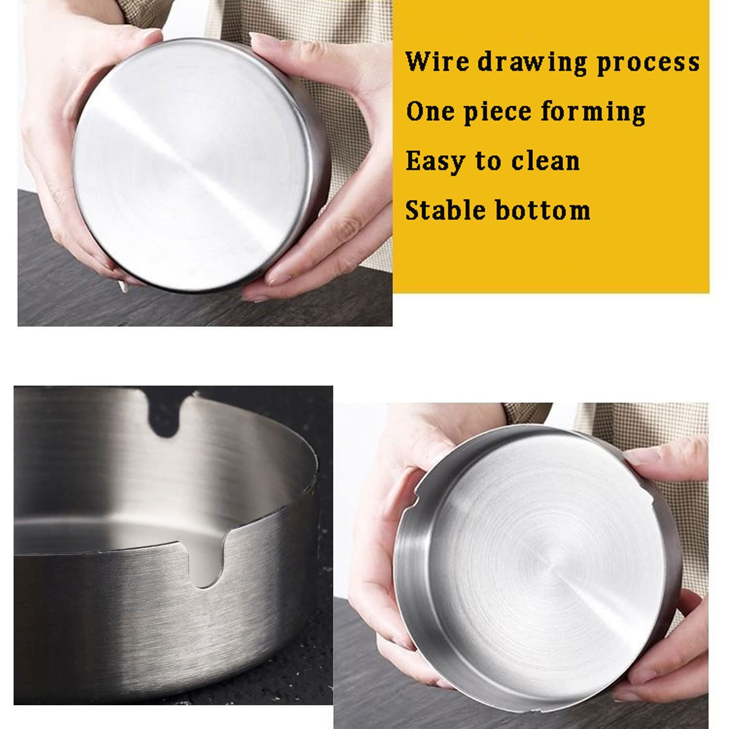 Pack of 2 Cigar Ashtray Tabletop Round Stainless Steel Ash Tray Suitable for view 4