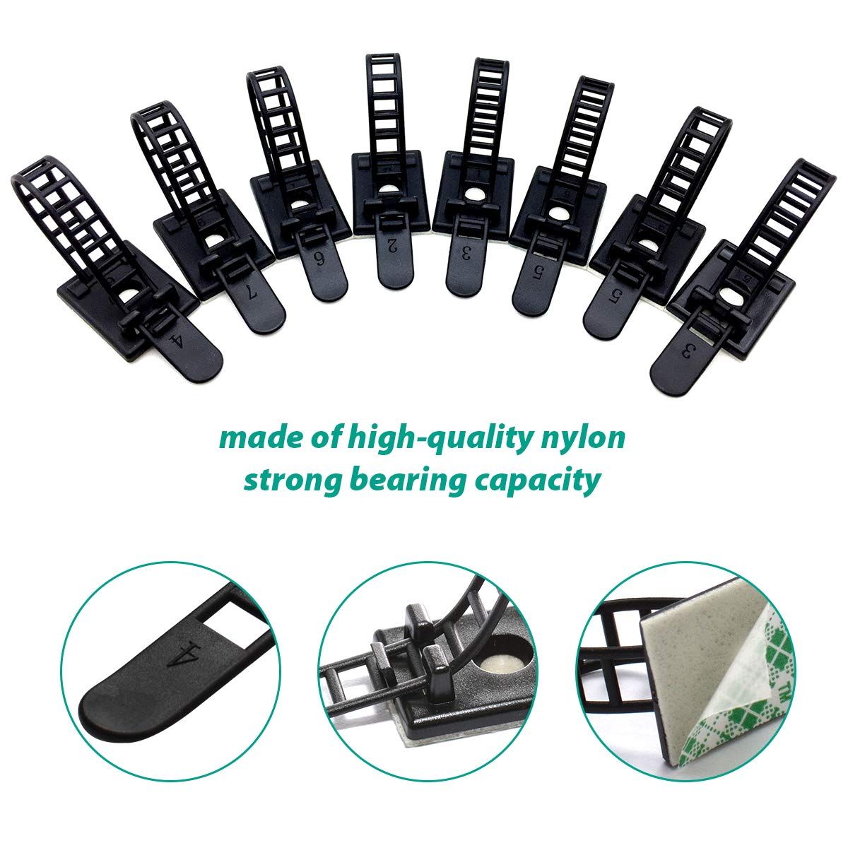 100 Pieces Desk Wire Organizer Cable Ties Zip Ties Adhesive Cord Clips Cable view 2